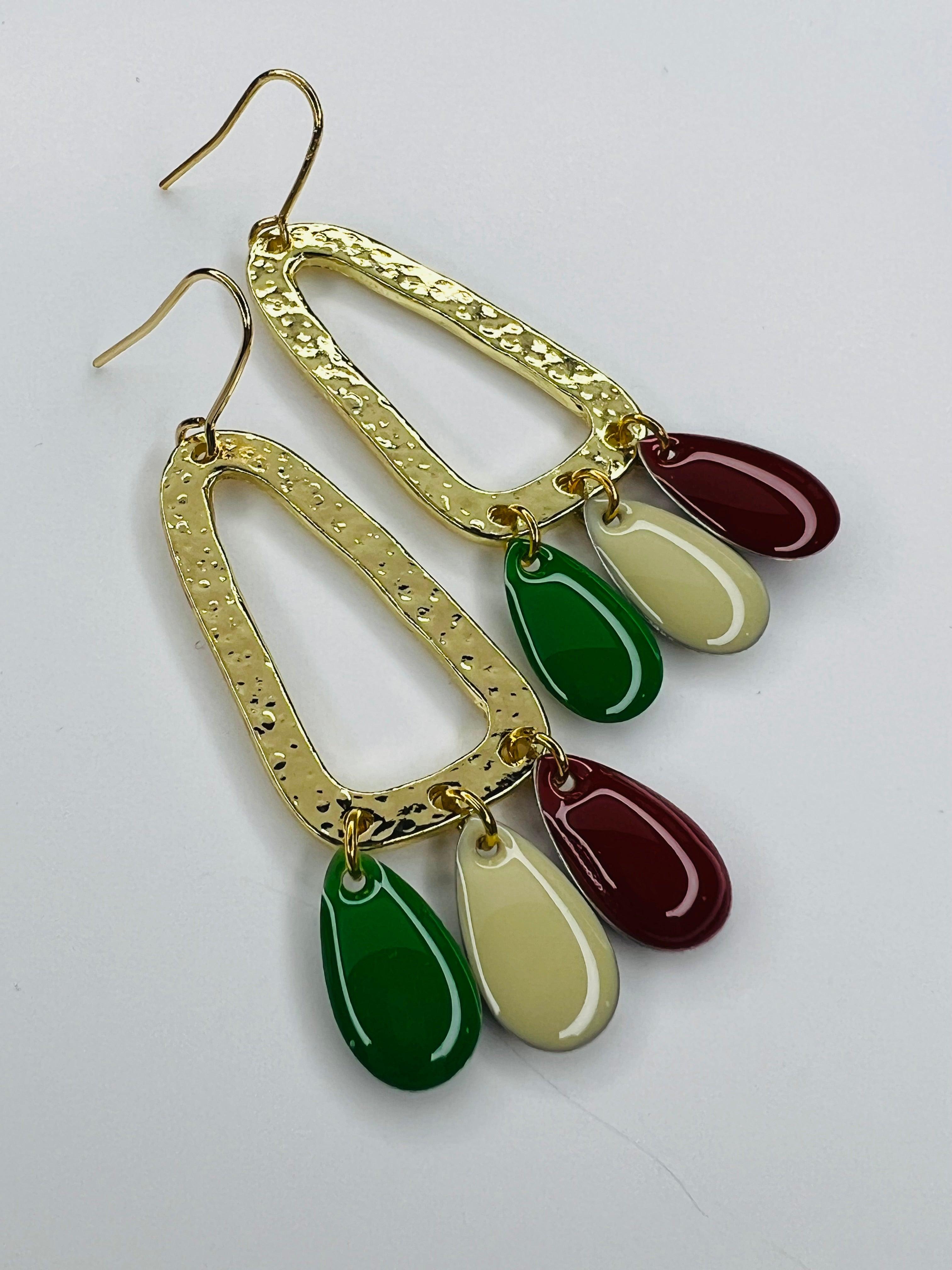 Boucles d’oreilles DIANE gouttes tricolores - Créations Uniques - Créations Uniques