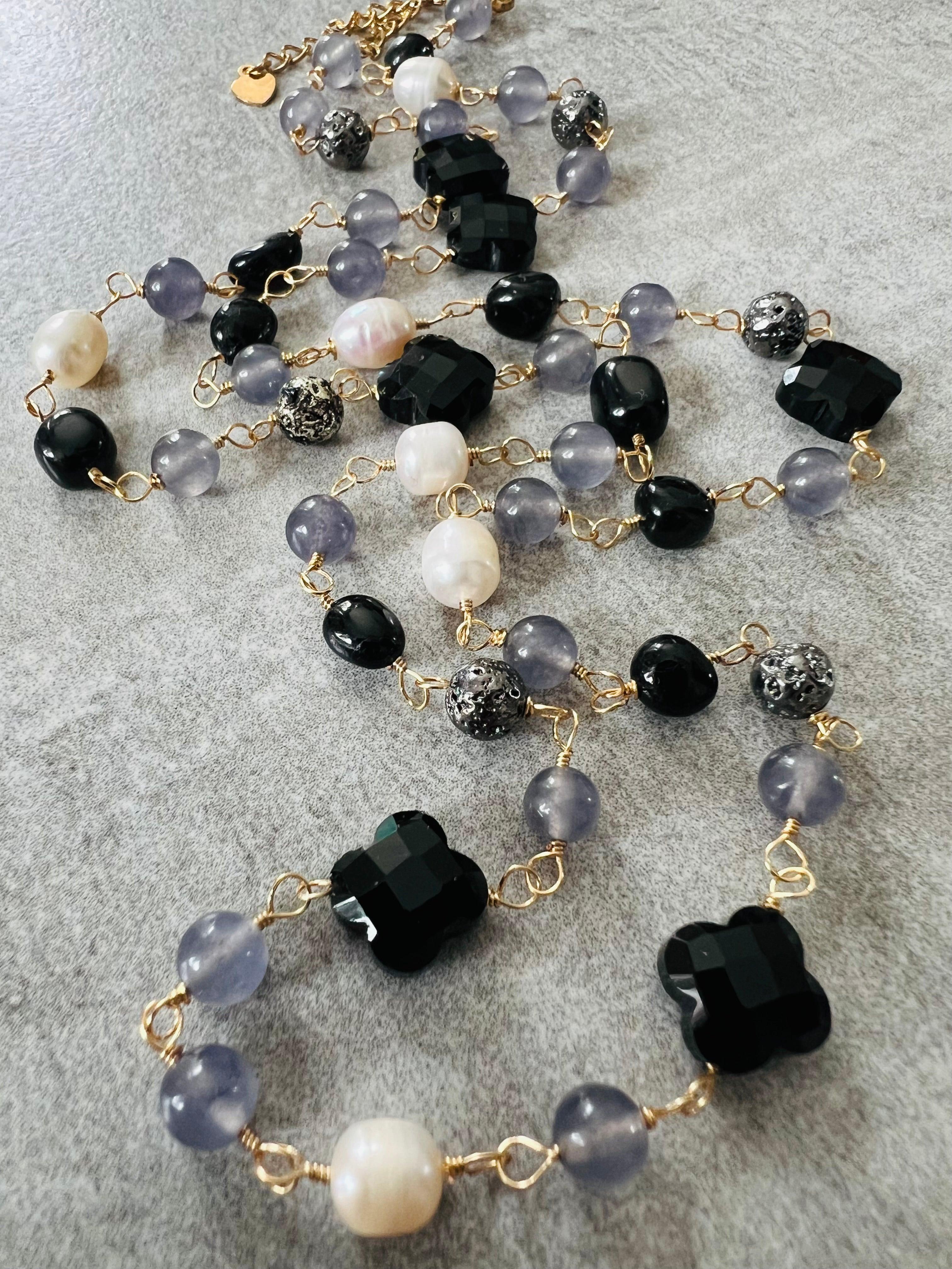 Collier VERA perles noires et grises - Créations Uniques