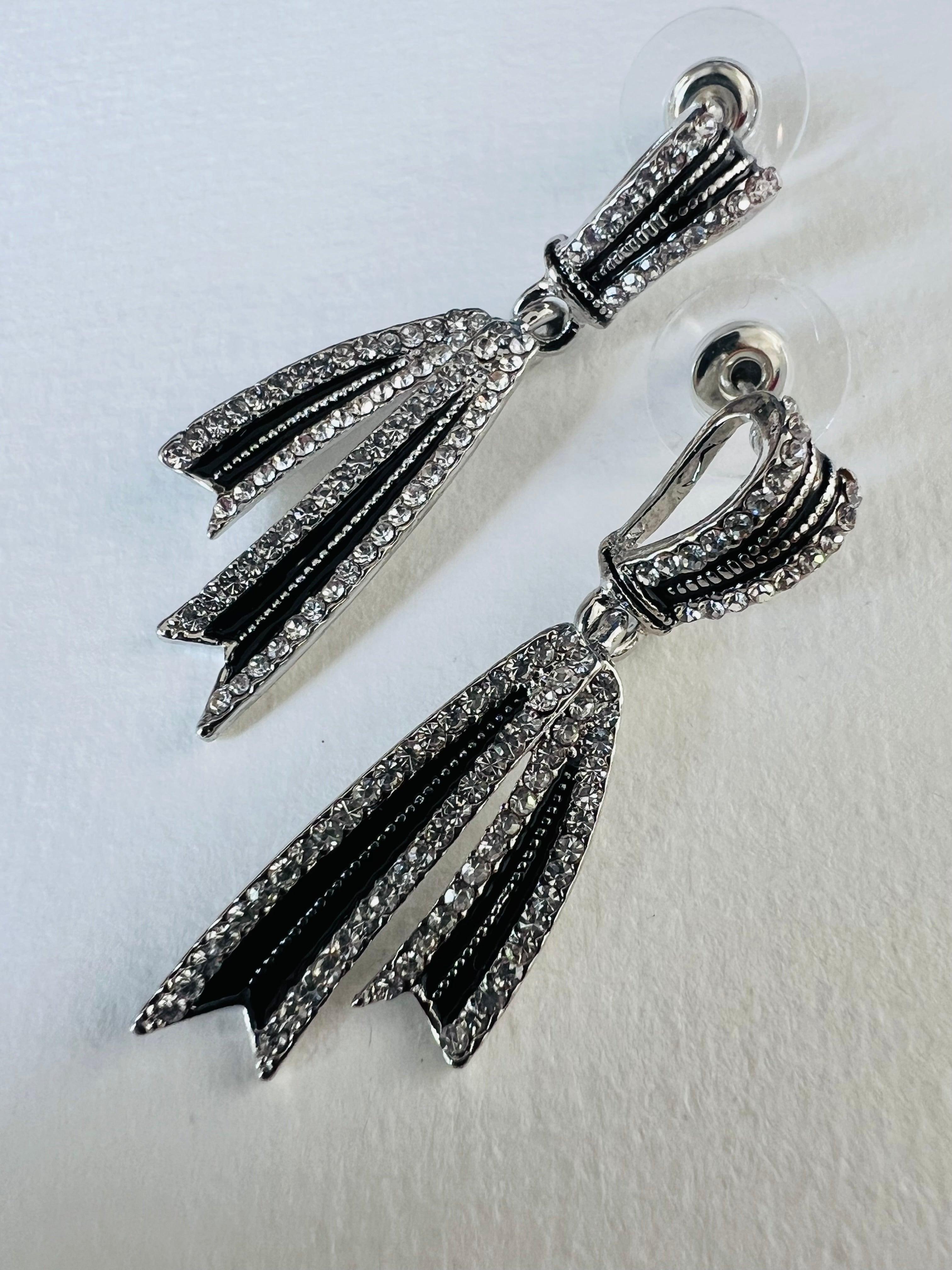 Boucles d’oreilles ELOÏSE argentées, noires, chic et strass - Créations Uniques