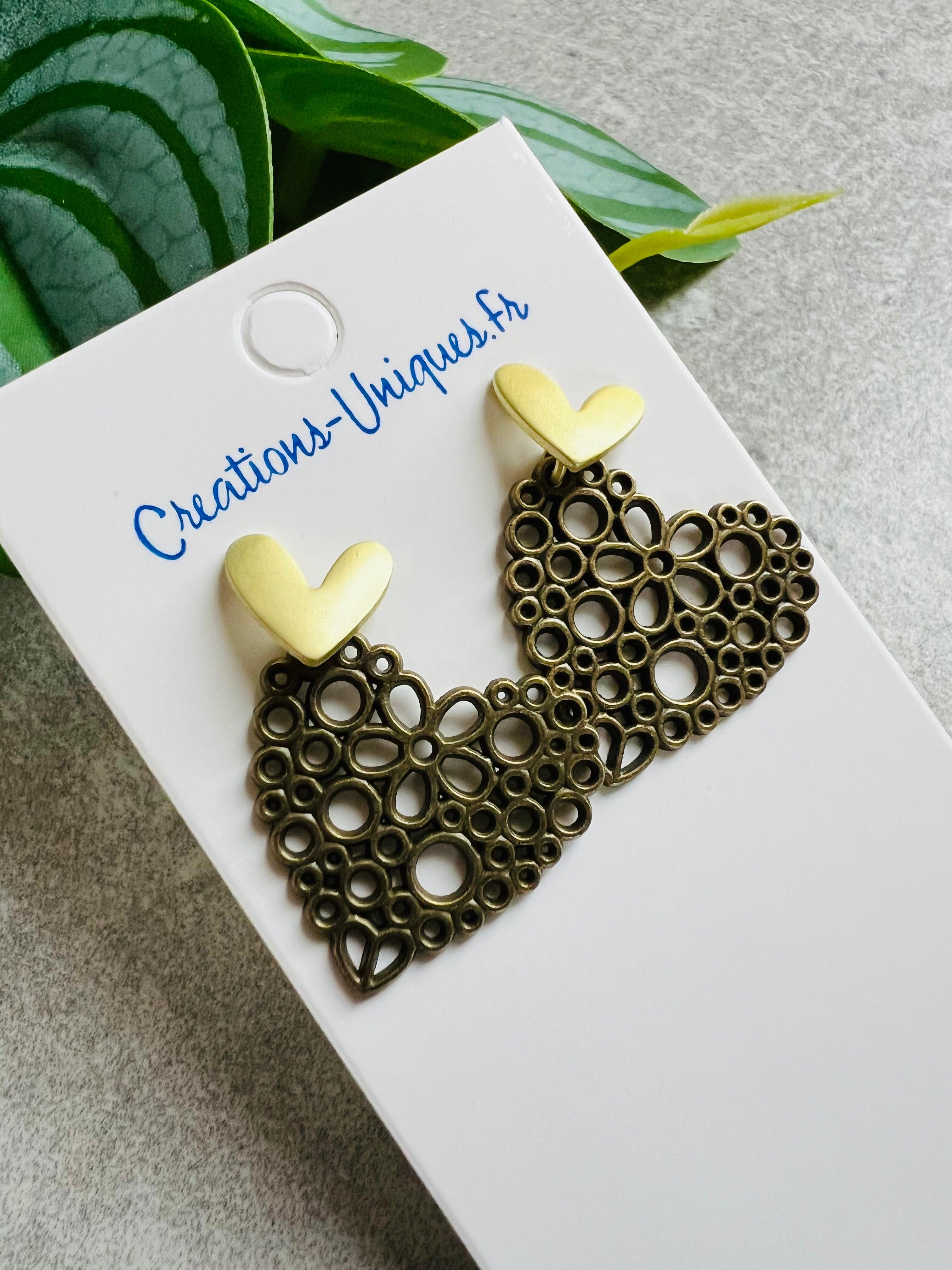 Boucles d’oreilles JANETTE cœurs bronze - Créations Uniques - Créations Uniques