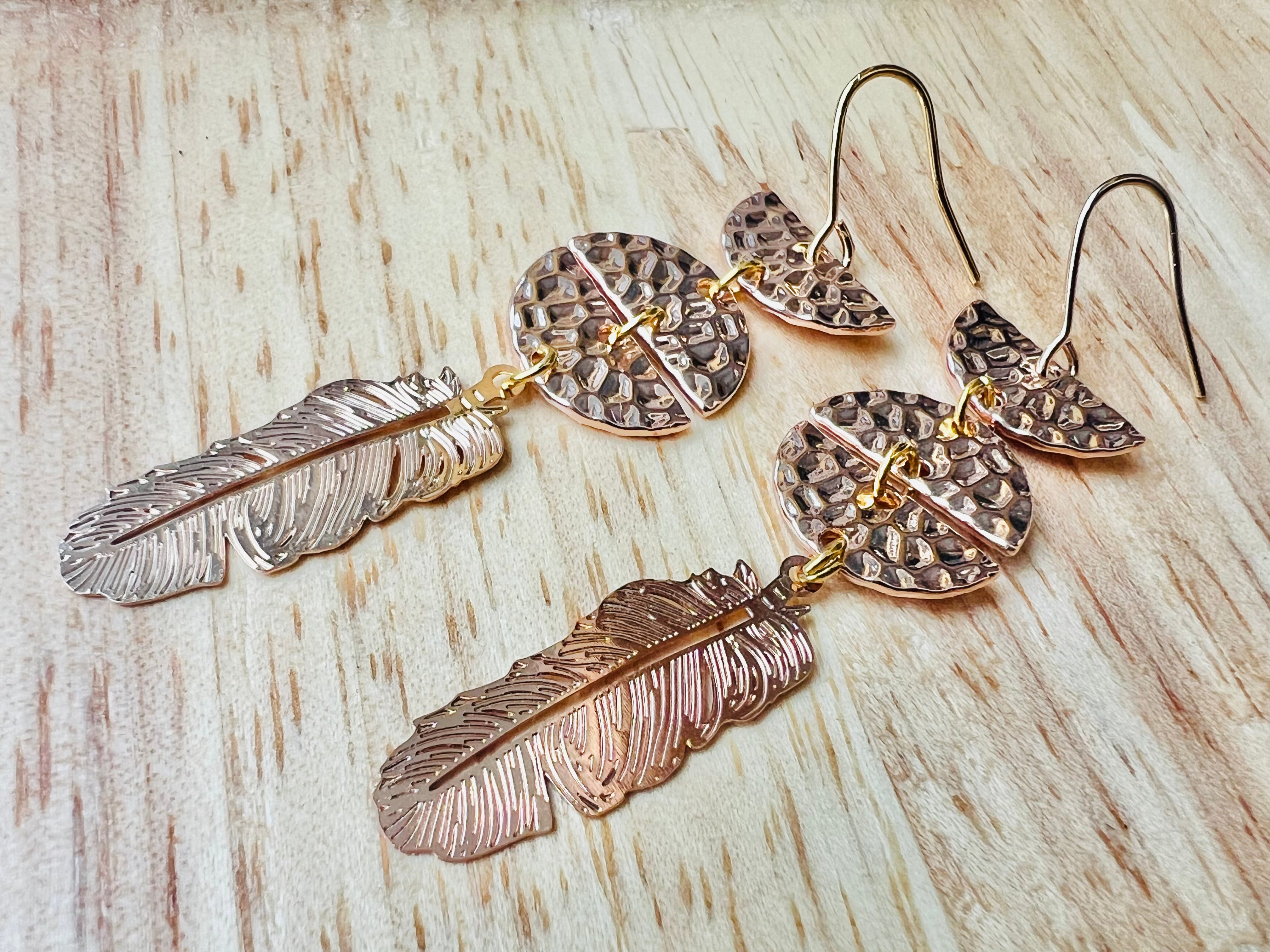 Boucles d’oreilles RANI plumes or rose - Créations Uniques - Créations Uniques