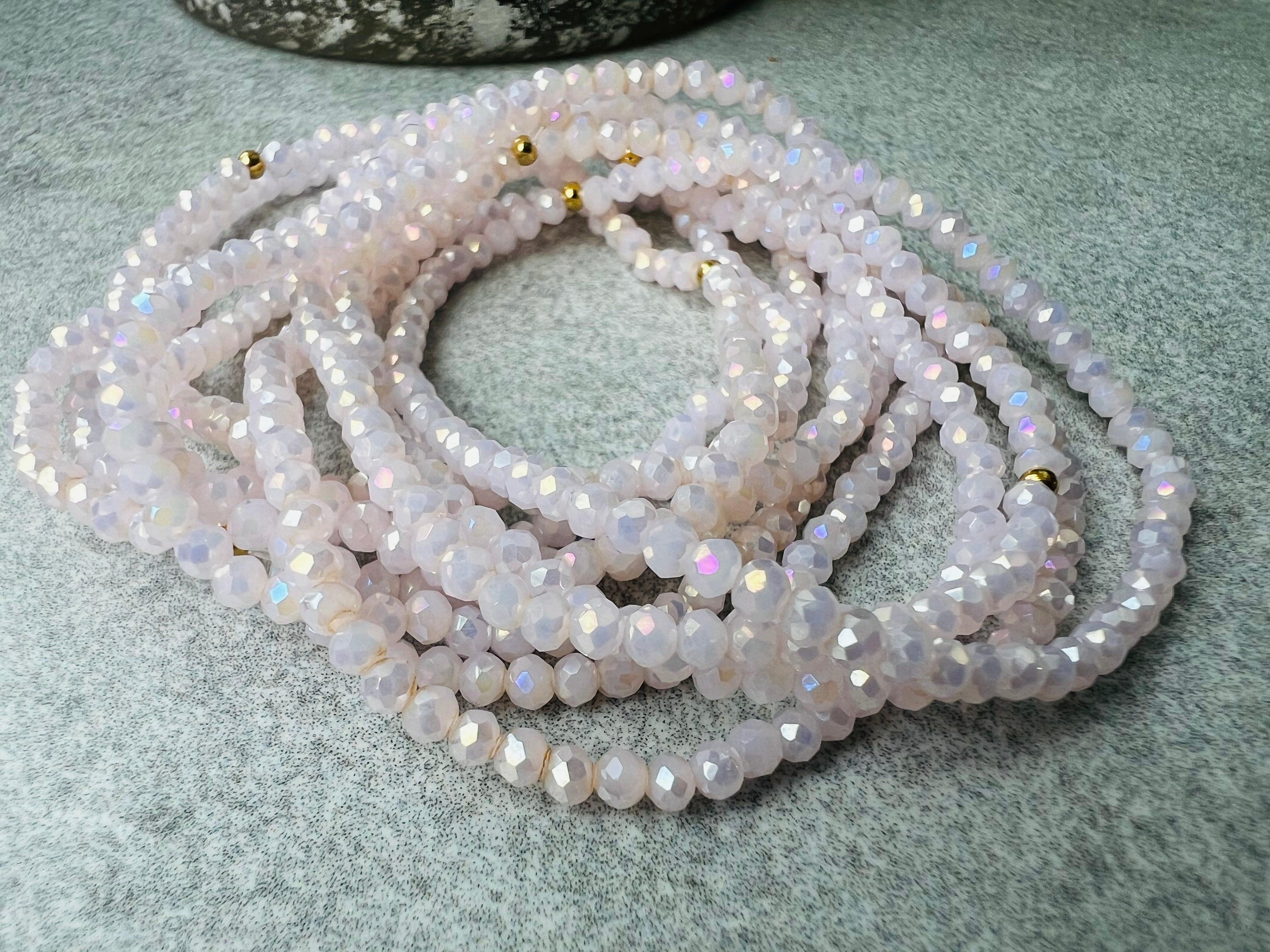 Bracelet GYSEL rose pastel brillant perles à facettes - Créations Uniques