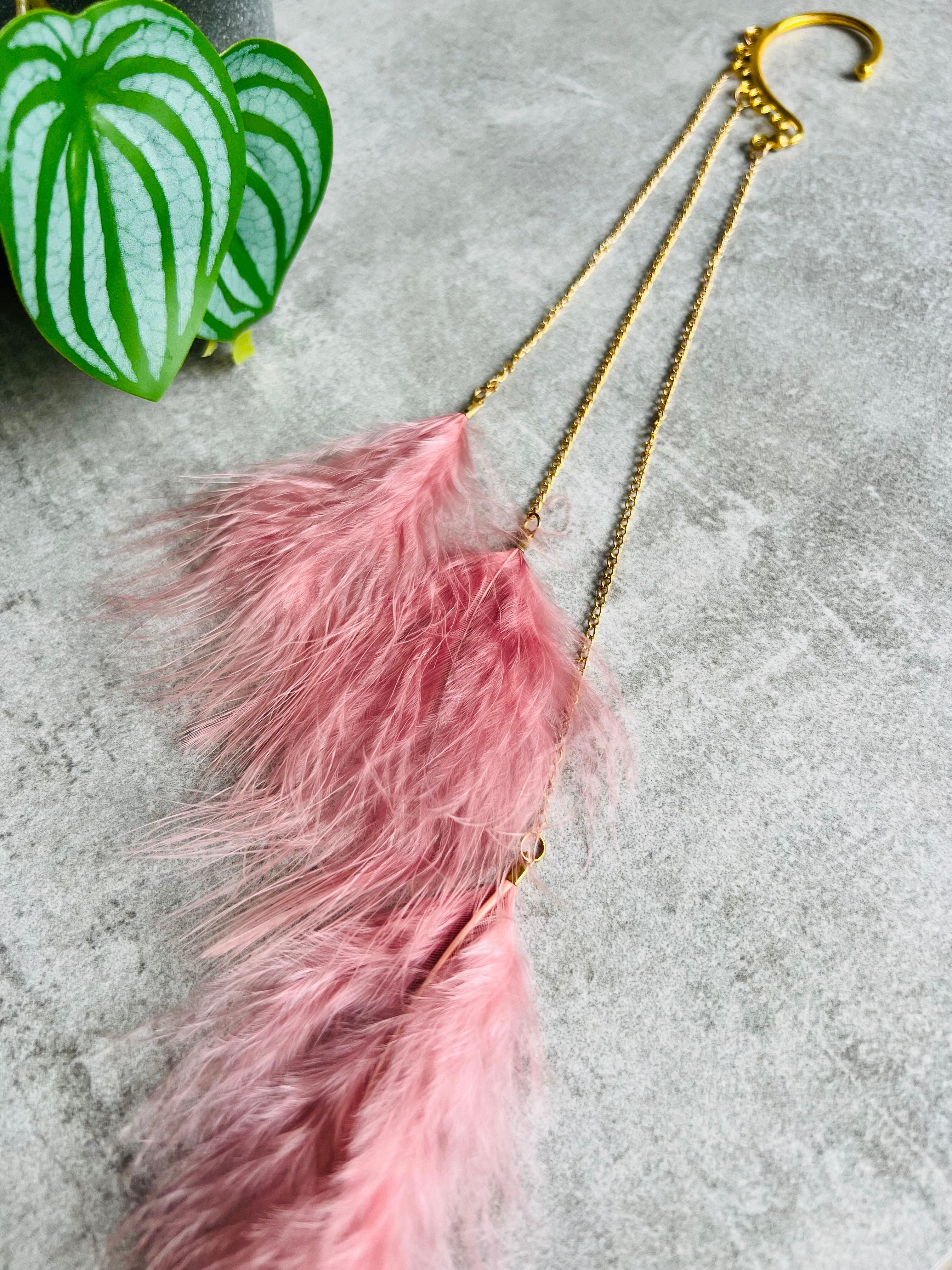 Boucle d’oreille NADEGE Plumes roses - Créations Uniques