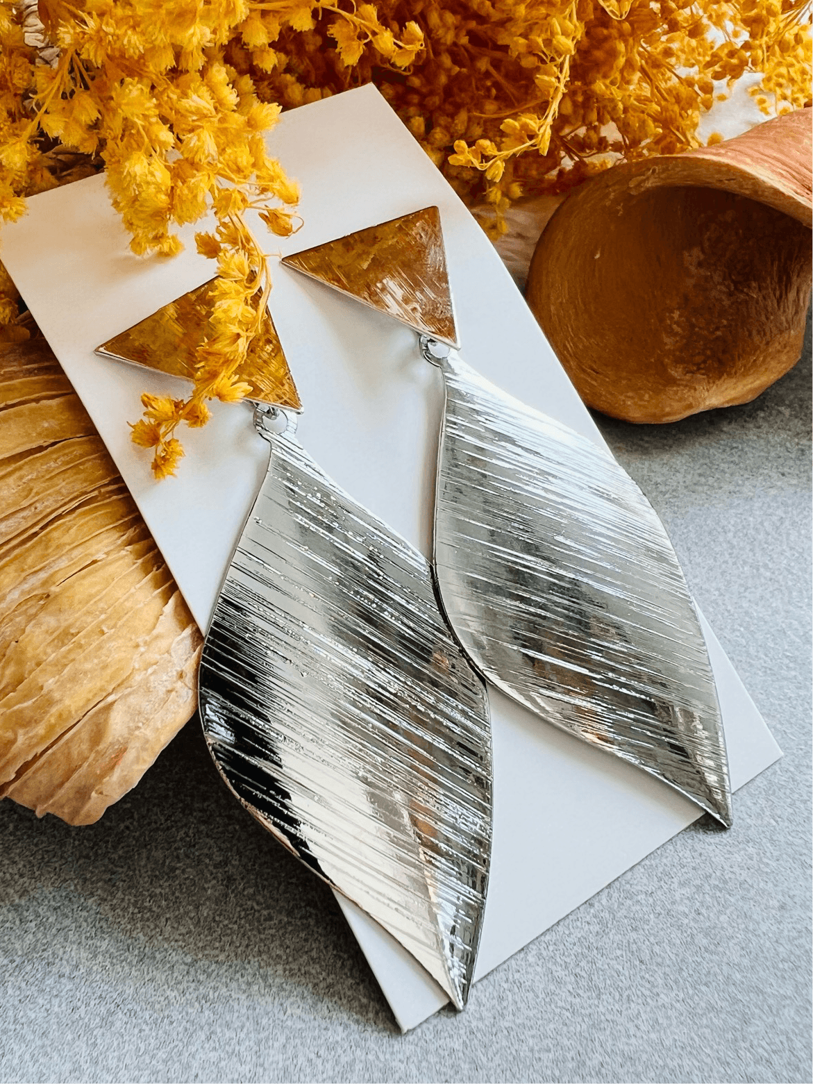 Boucles d'oreilles LEONIE grandes gouttes argentées - Créations Uniques - Créations Uniques