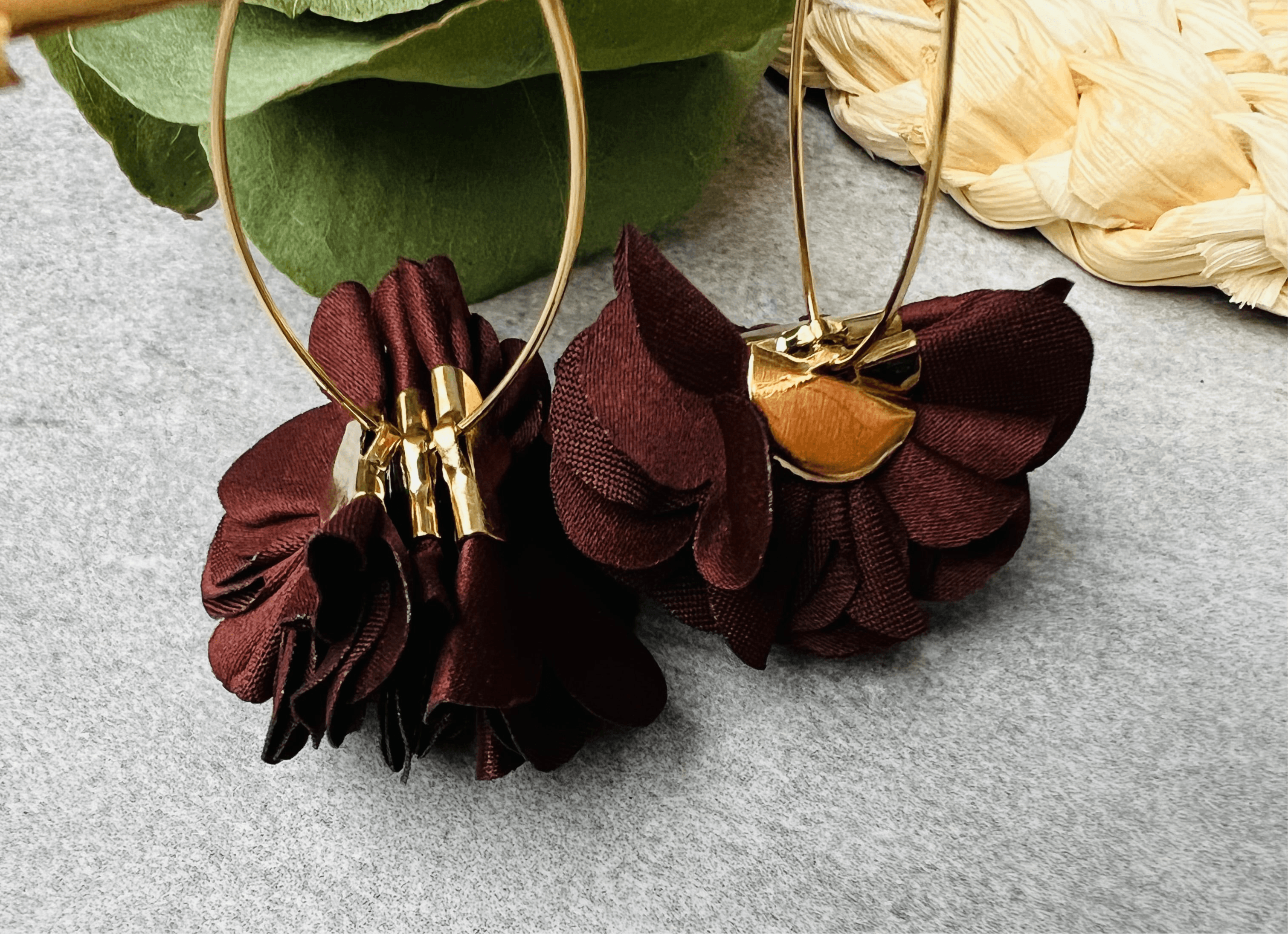 Boucles d’oreilles PATY pampilles tissu marron chocolat - Créations Uniques - Créations Uniques