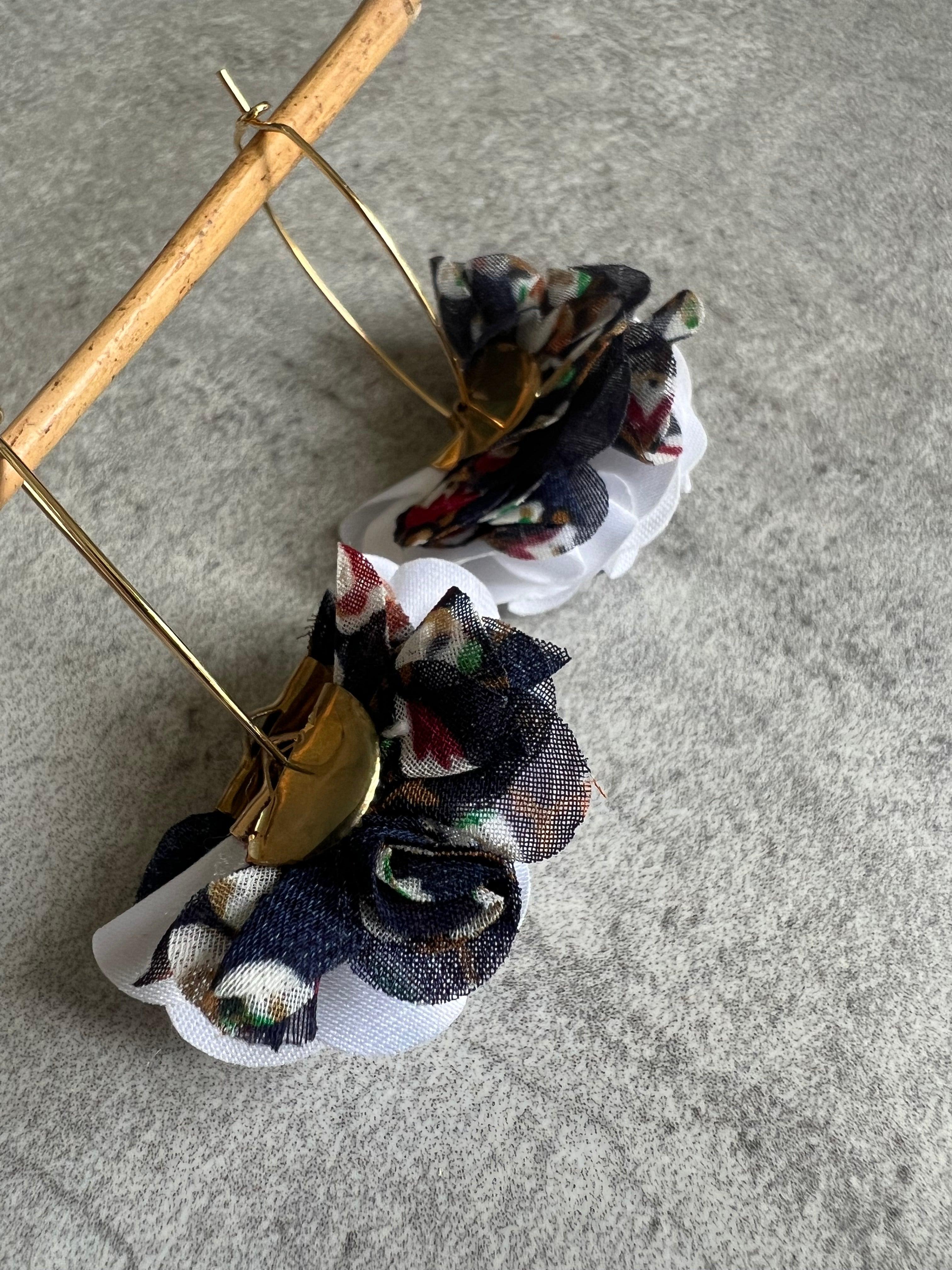 Boucles d’oreilles PHILINE tissu motif fleuri - Créations Uniques - Créations Uniques