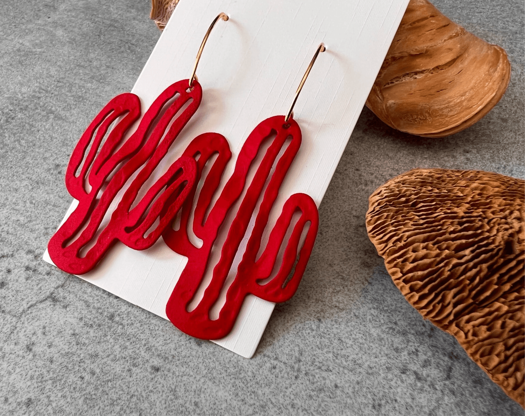 Boucles d’oreilles CAMERON cactus rouge - Créations Uniques - Créations Uniques