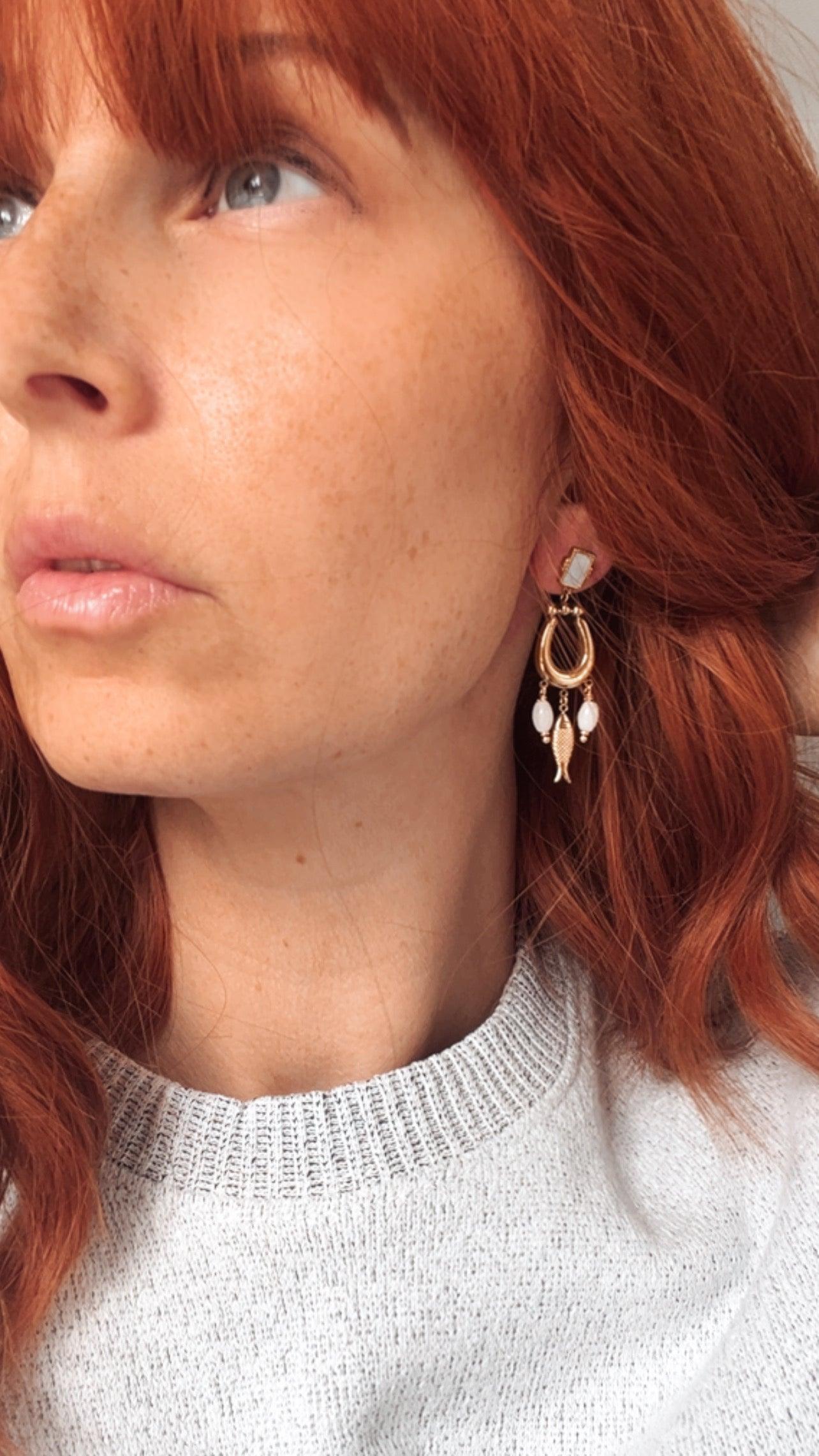 Boucles d’oreilles TIPHAINE perles et poissons - Créations Uniques