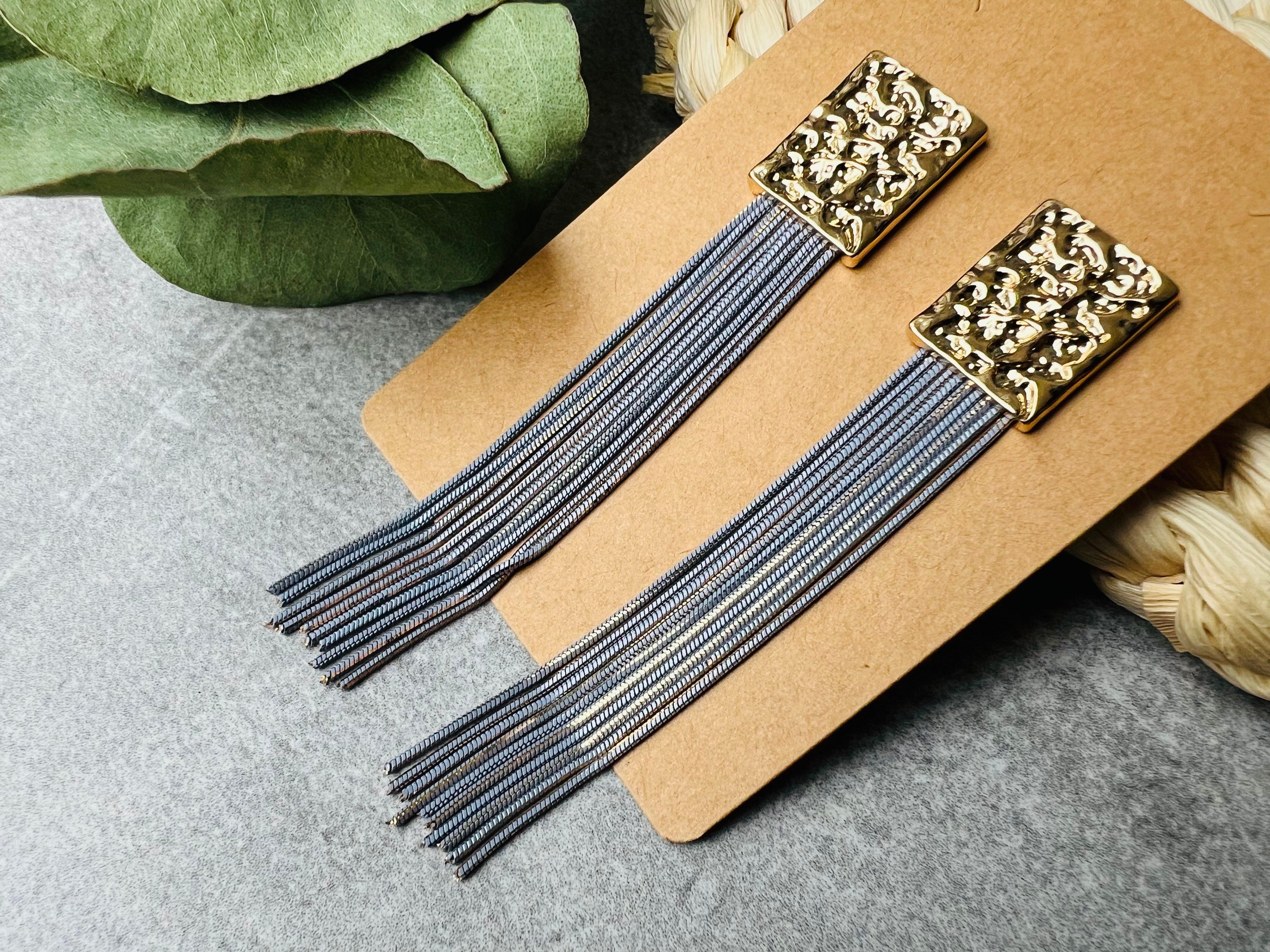 Boucles d’oreilles YVETT gris bleu et dorées - Créations Uniques