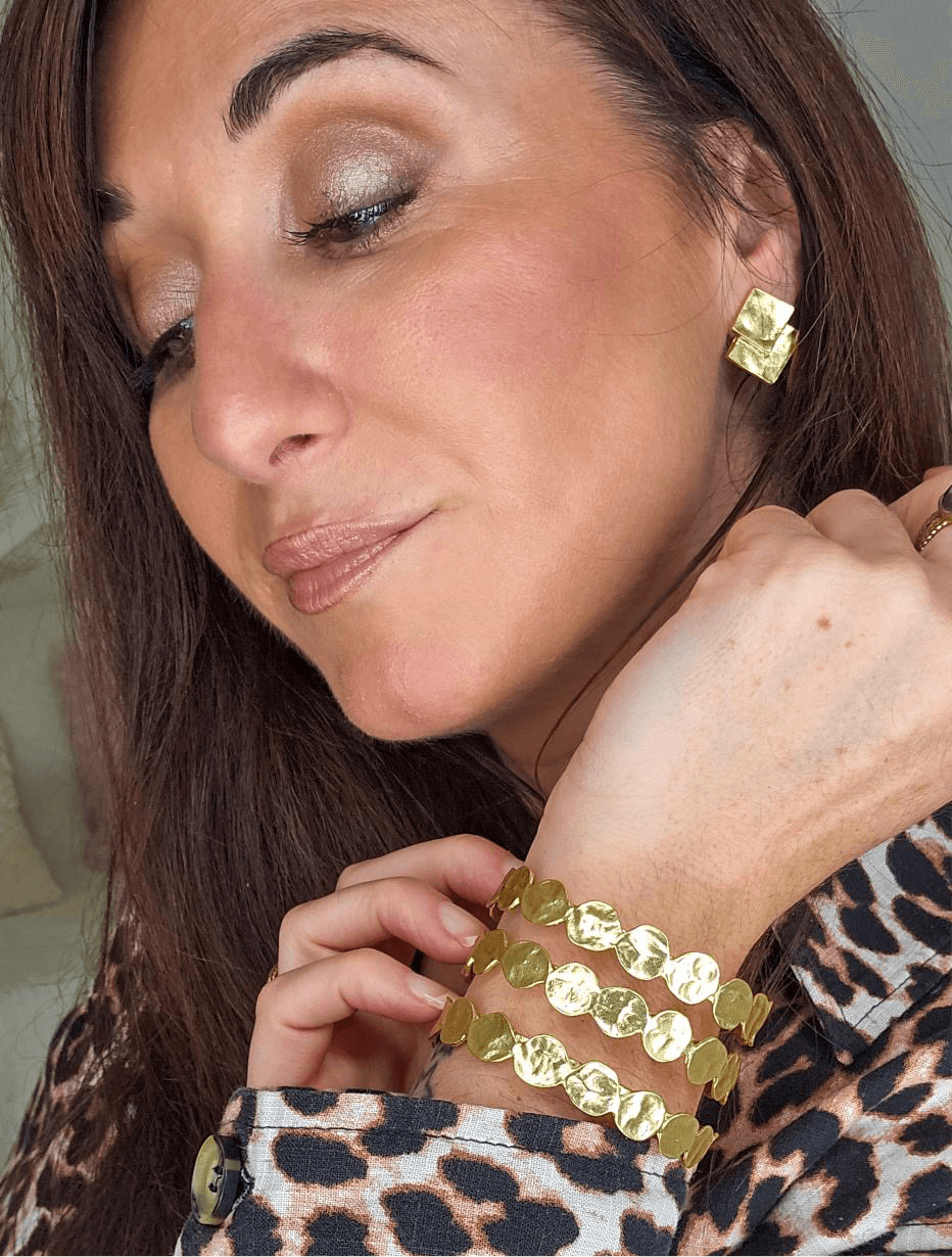 E53020 Boucles d'oreilles puces carrées superposées - Karine Sultan - Créations Uniques