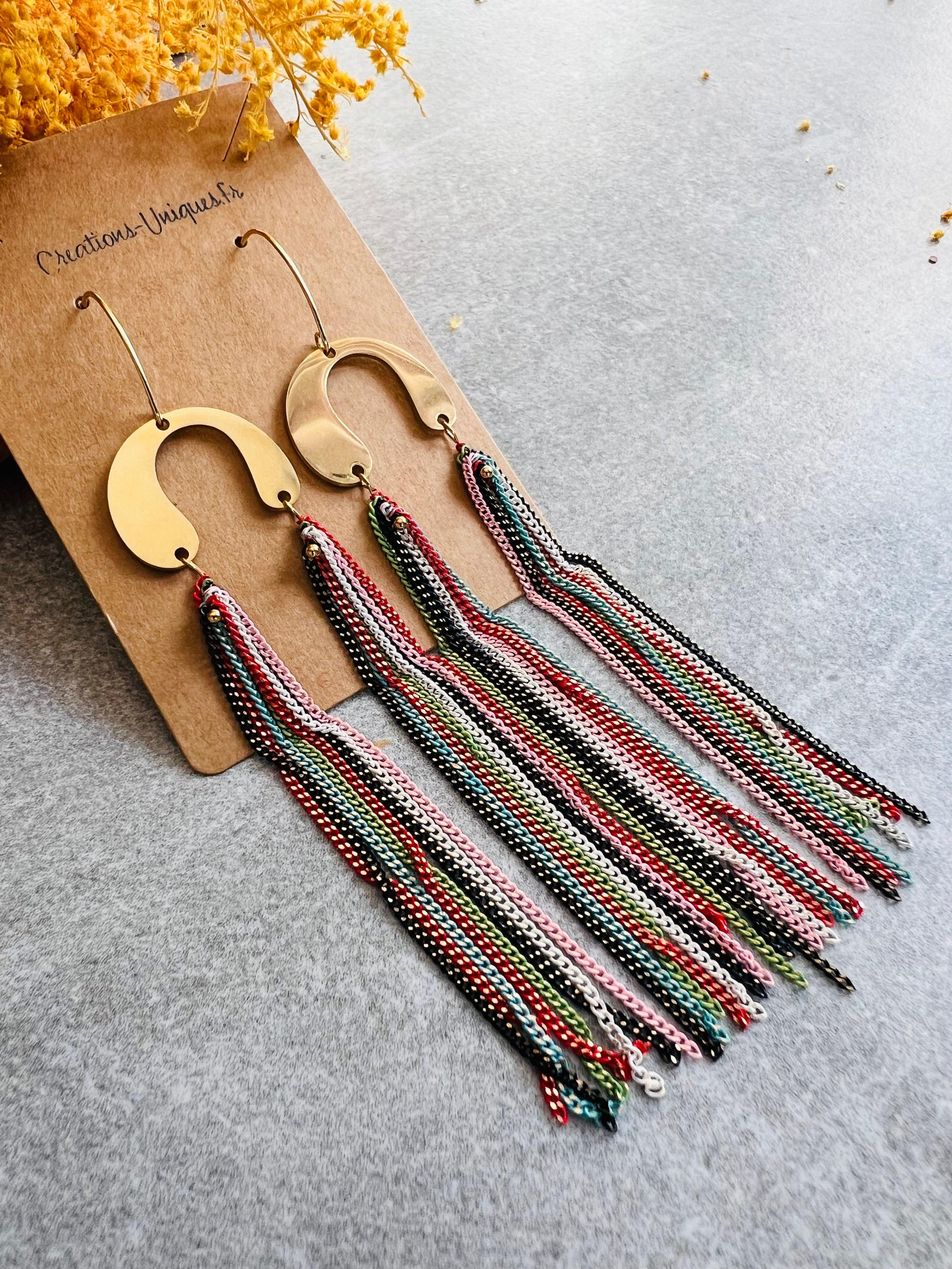 Boucles d’oreilles PRUNE chaînes fines multicolores - Créations Uniques