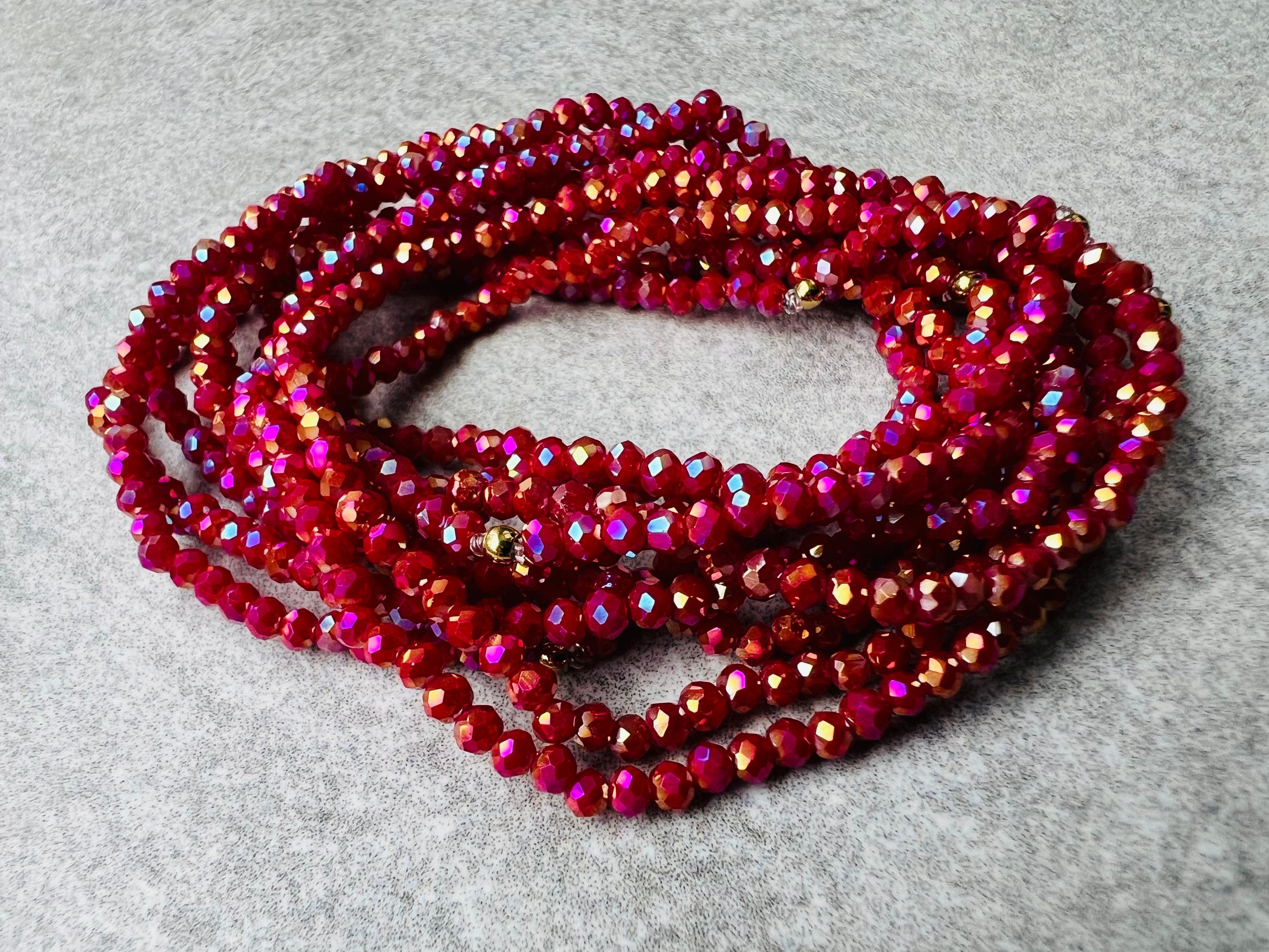 Bracelet GYSEL rose framboise brillant perles à facettes - Créations Uniques