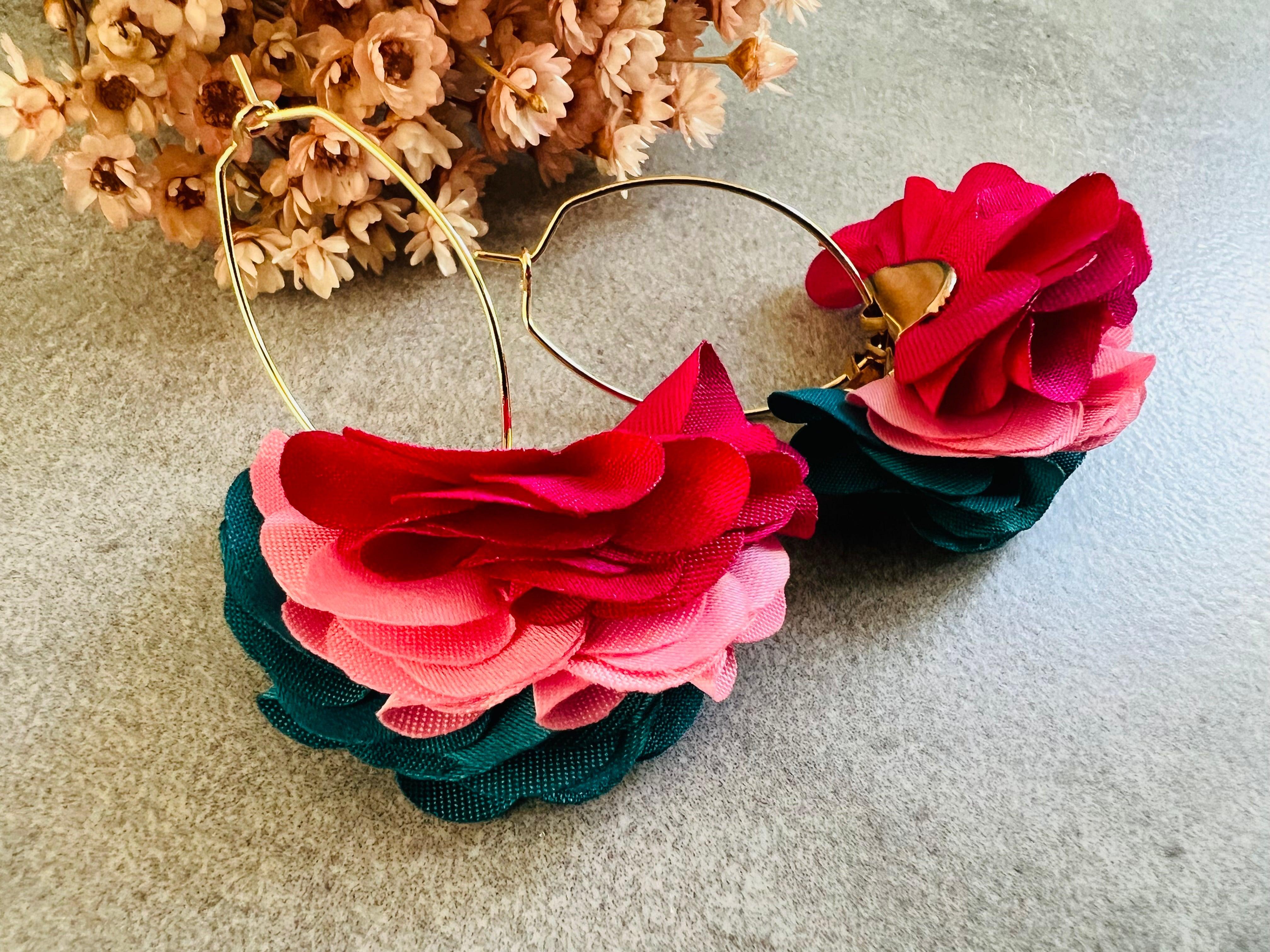 Boucles d’oreilles ZOE pampilles tissu tricolores - Créations Uniques - Créations Uniques