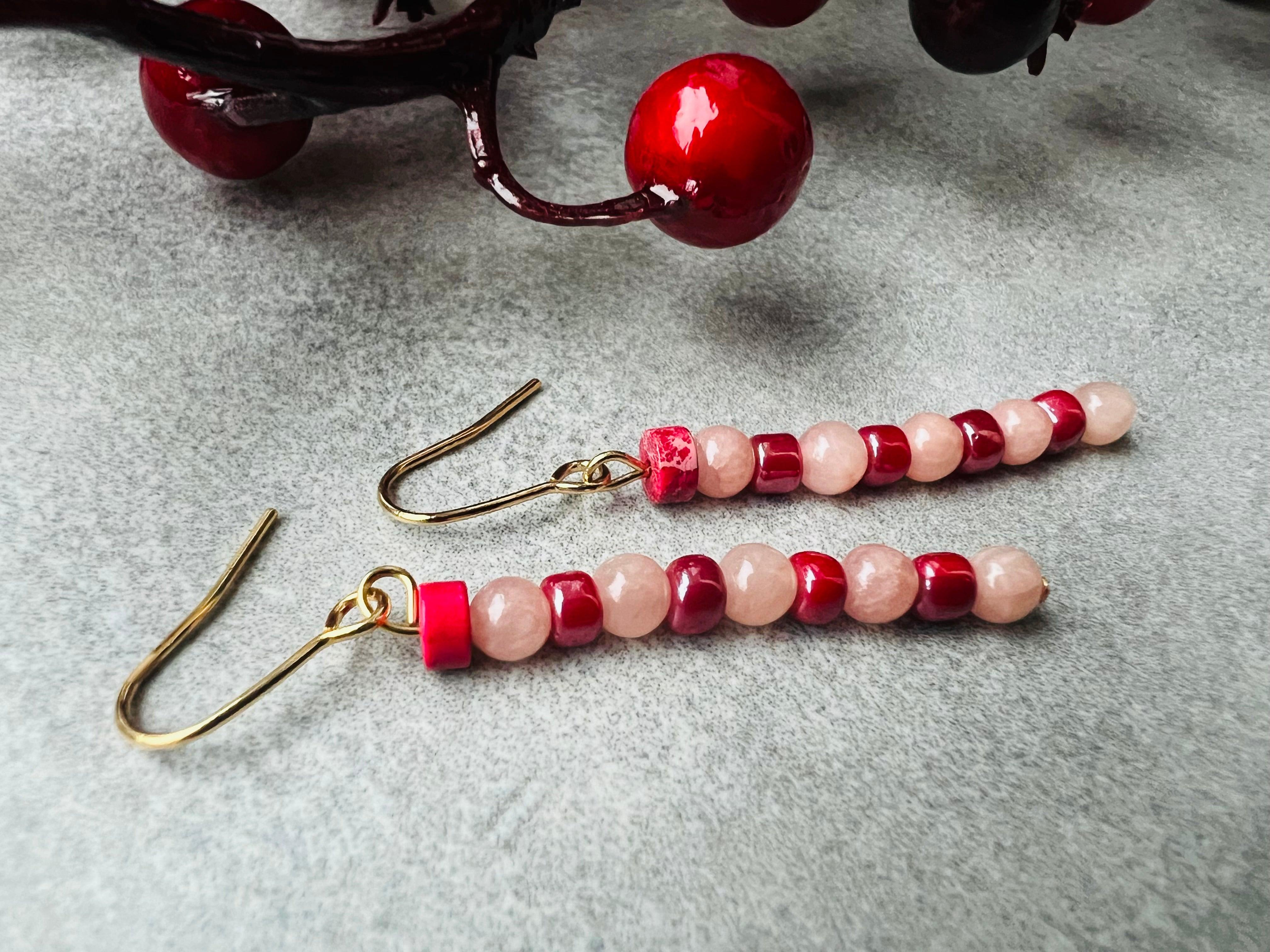 Boucles d’oreilles ELIZ perles rose et framboise - Créations Uniques - Créations Uniques
