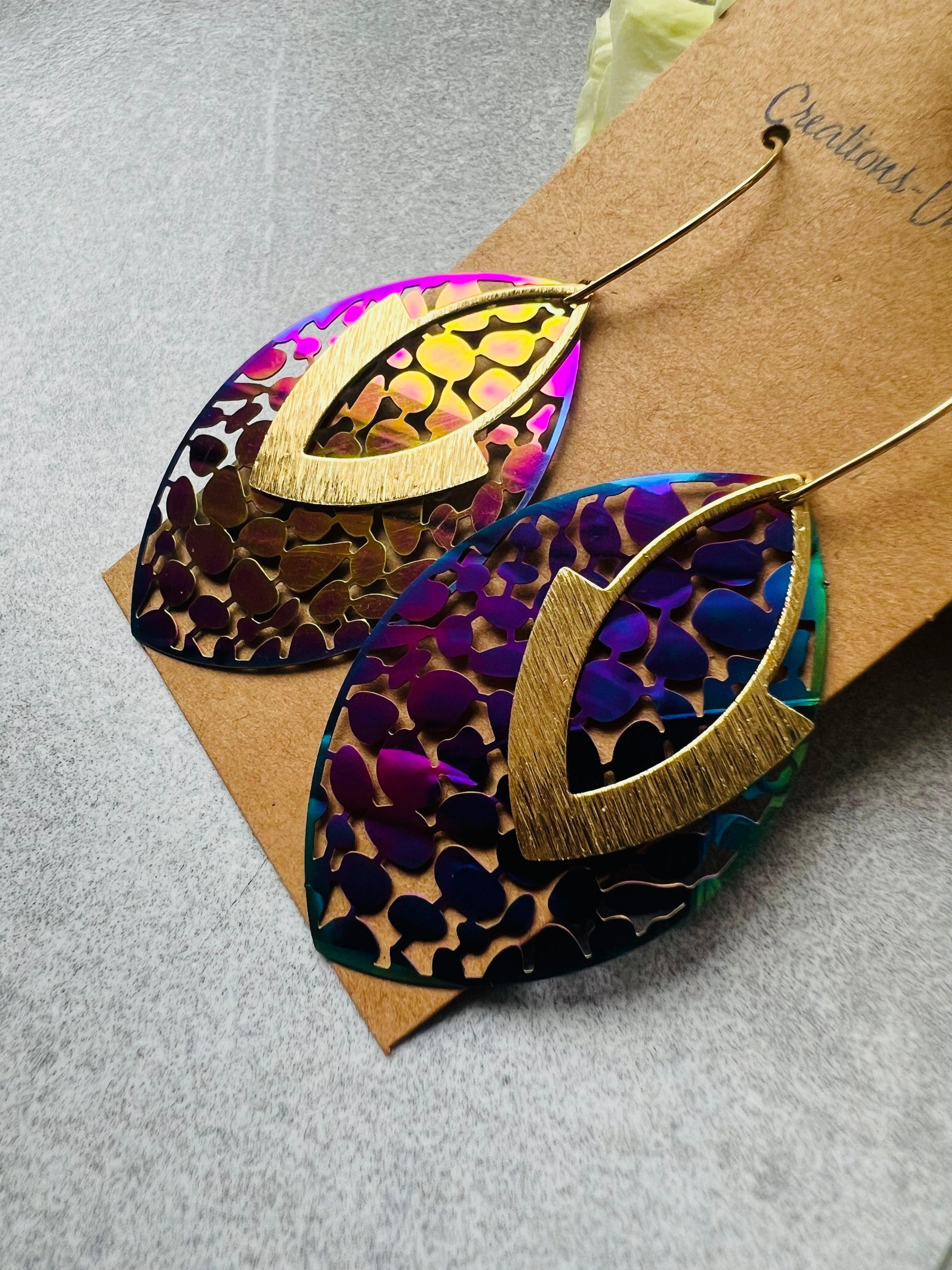 Boucles d’oreilles LUCILLE violettes et dorées - Créations Uniques