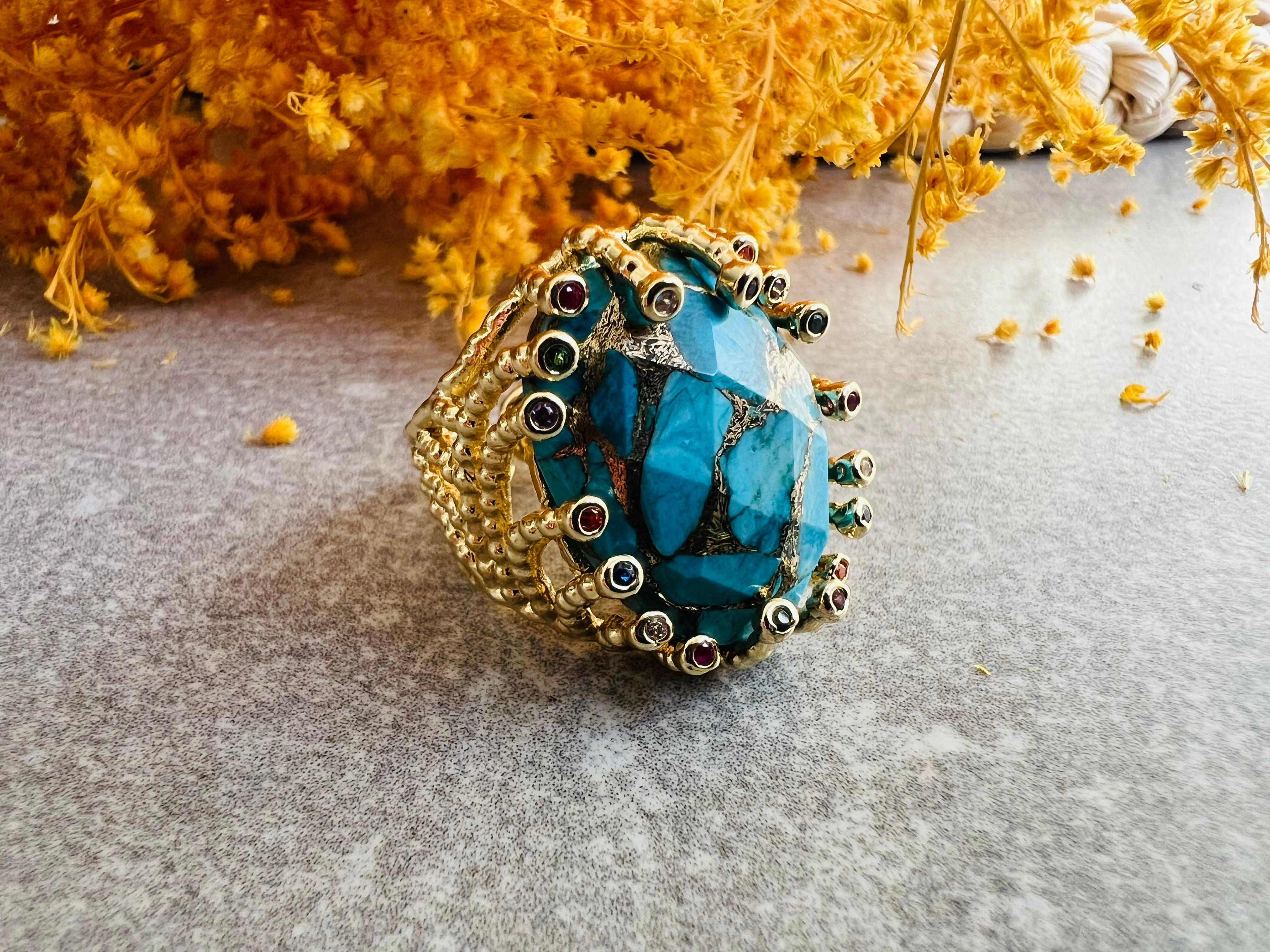 Bague BEATRICE bleu océan - Créations Uniques