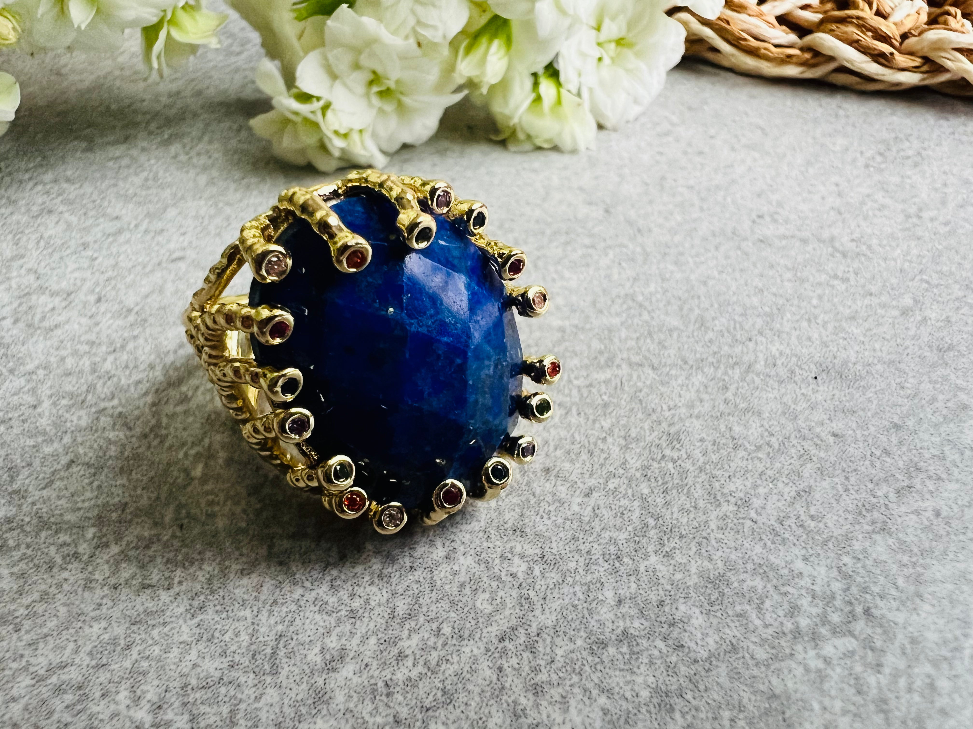 Bague BEATRICE bleu lapis - Créations Uniques