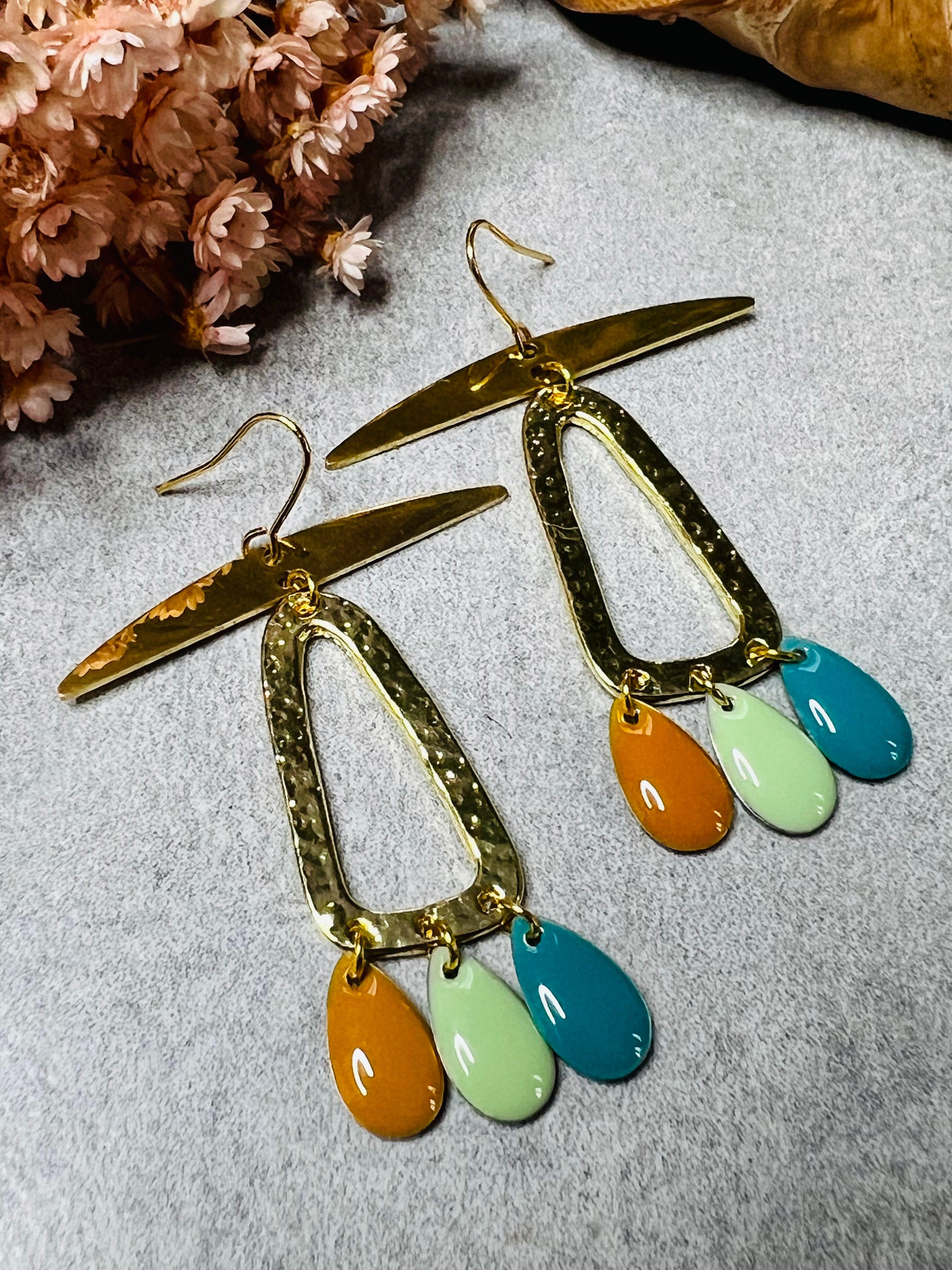 Boucles d’oreilles SARASVATI gouttes tricolores - Créations Uniques - Créations Uniques