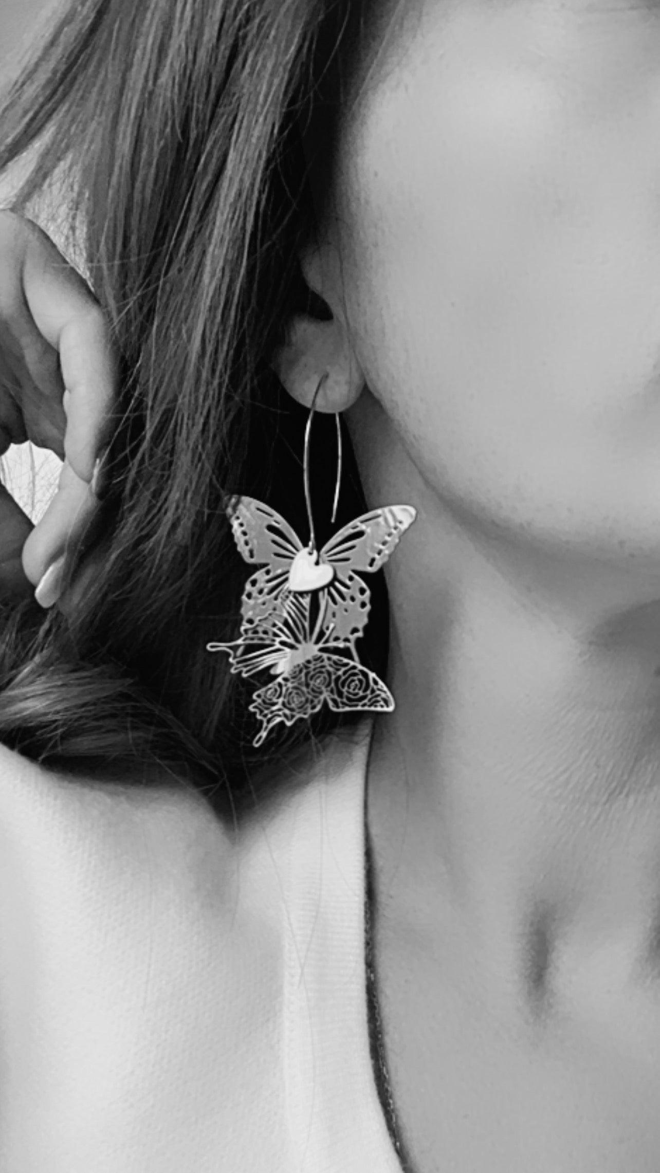 Boucles d’oreilles MIRABEL papillons verts et violets - Créations Uniques - Créations Uniques