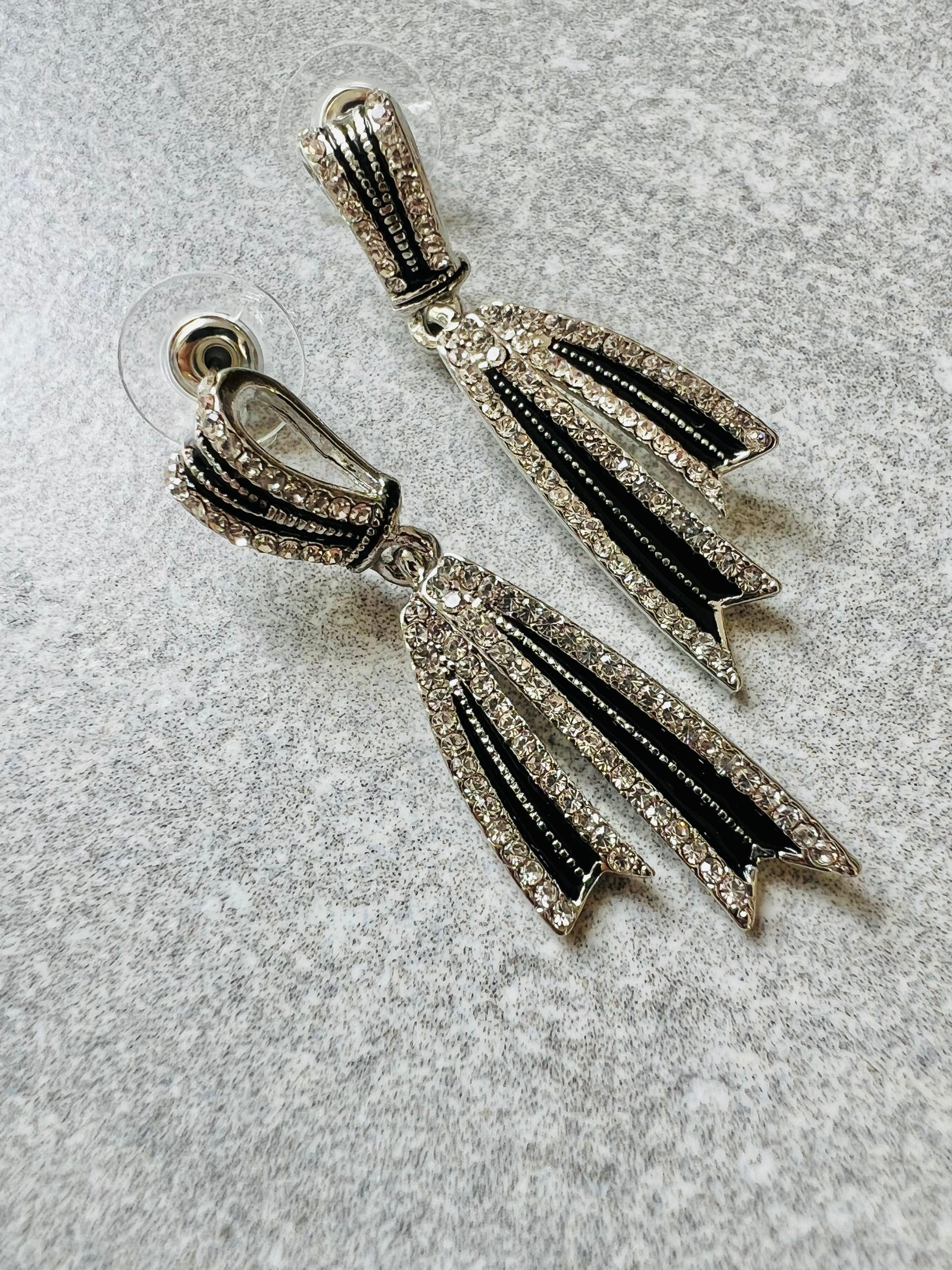 Boucles d’oreilles ELOÏSE argentées, noires, chic et strass - Créations Uniques