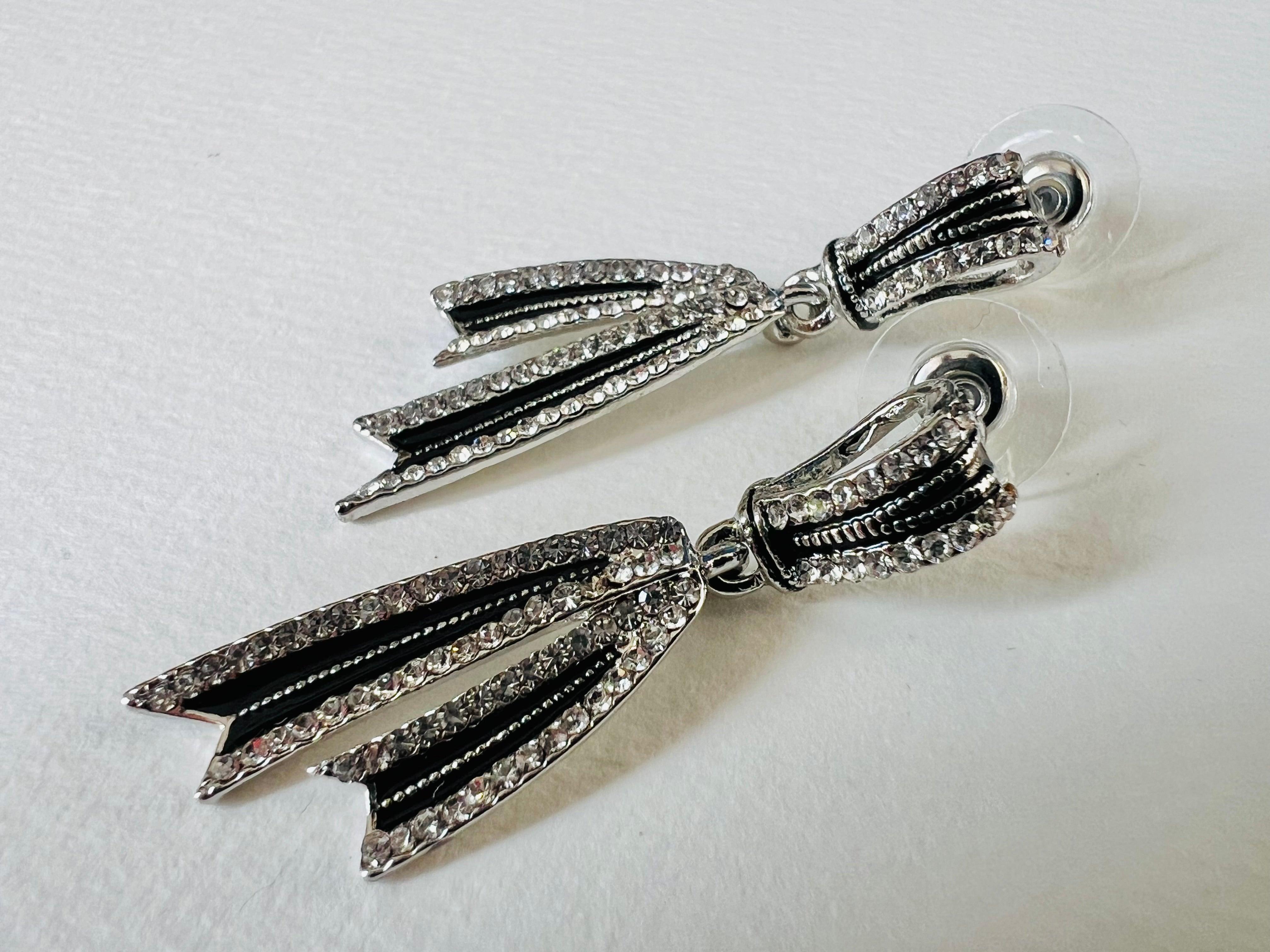 Boucles d’oreilles ELOÏSE argentées, noires, chic et strass - Créations Uniques