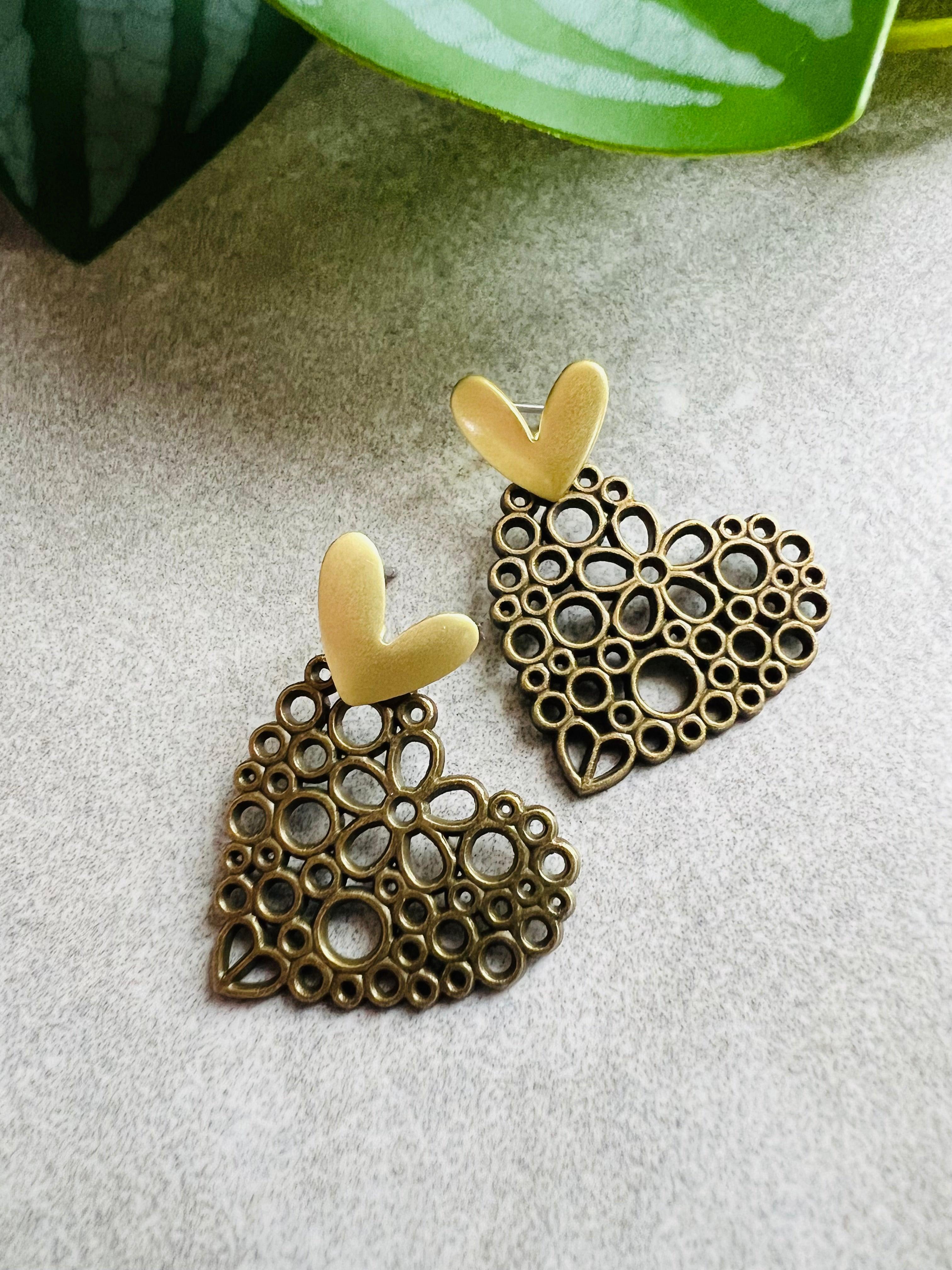 Boucles d’oreilles JANETTE cœurs bronze - Créations Uniques - Créations Uniques