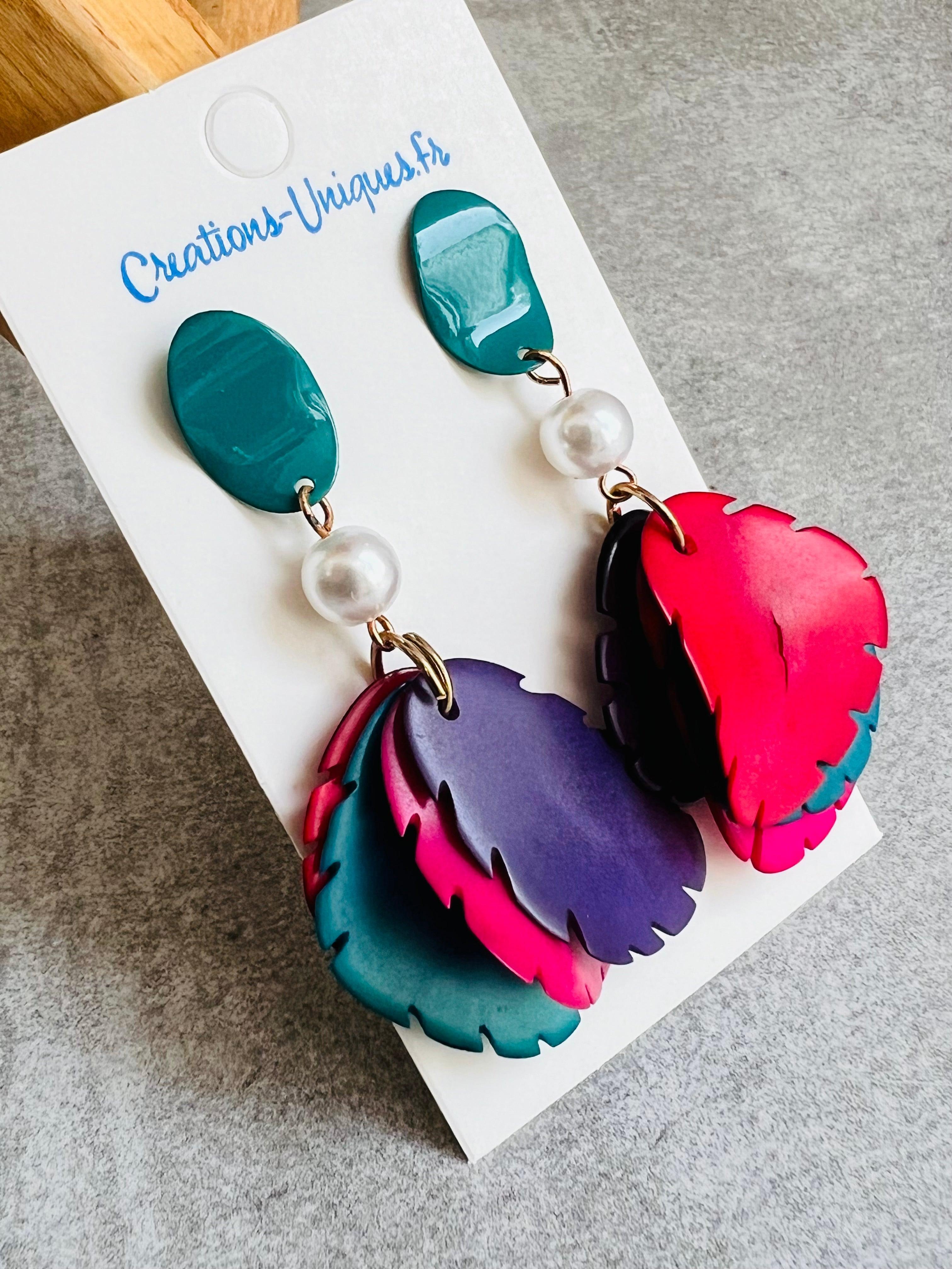Boucles d’oreilles GENNIFER pétales de tagua multicolores- Créations Uniques - Créations Uniques