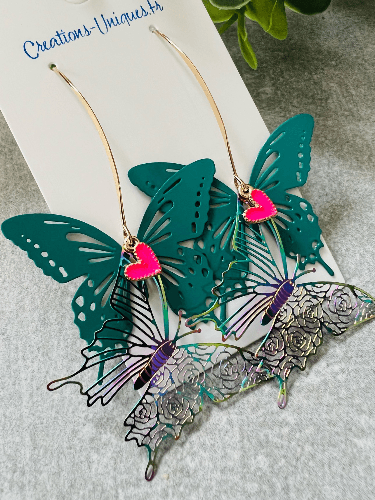 Boucles d’oreilles MIRABEL papillons verts et violets - Créations Uniques - Créations Uniques