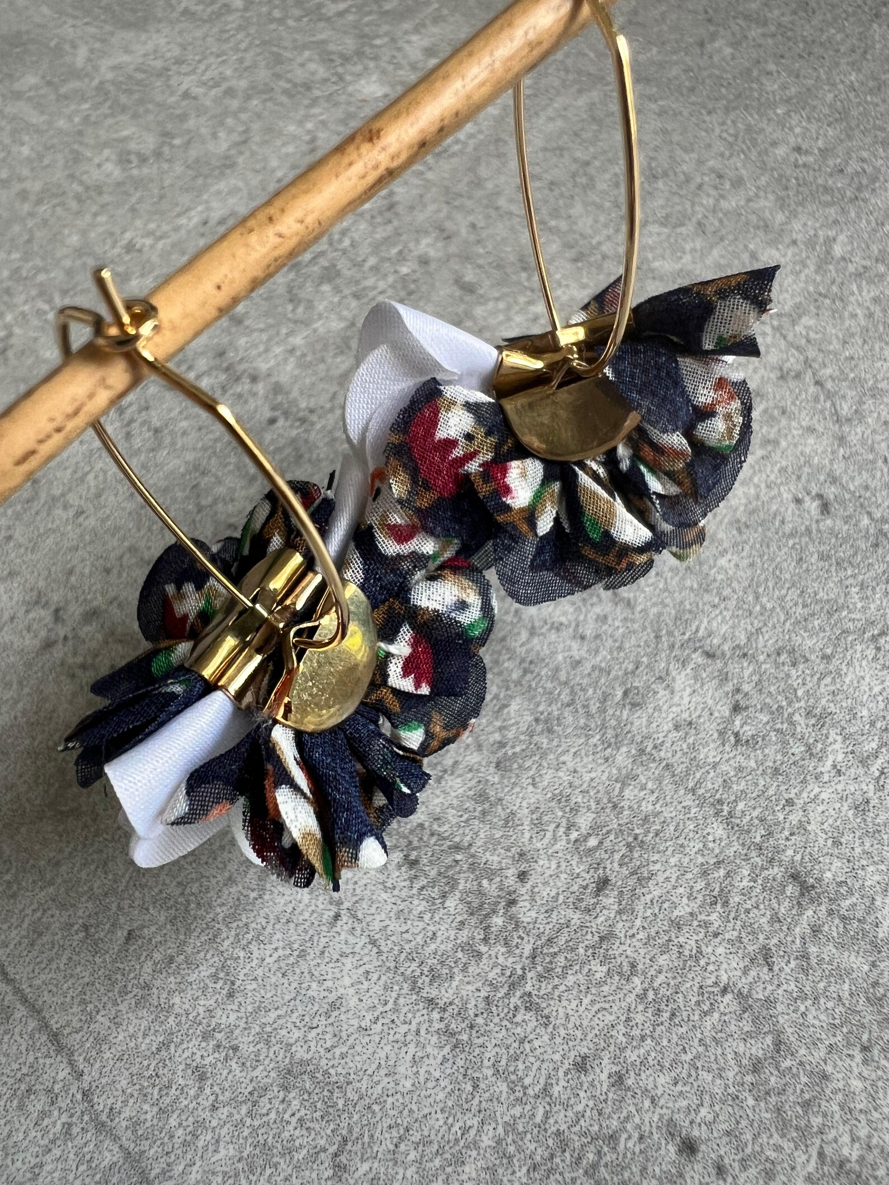 Boucles d’oreilles PHILINE tissu motif fleuri - Créations Uniques - Créations Uniques