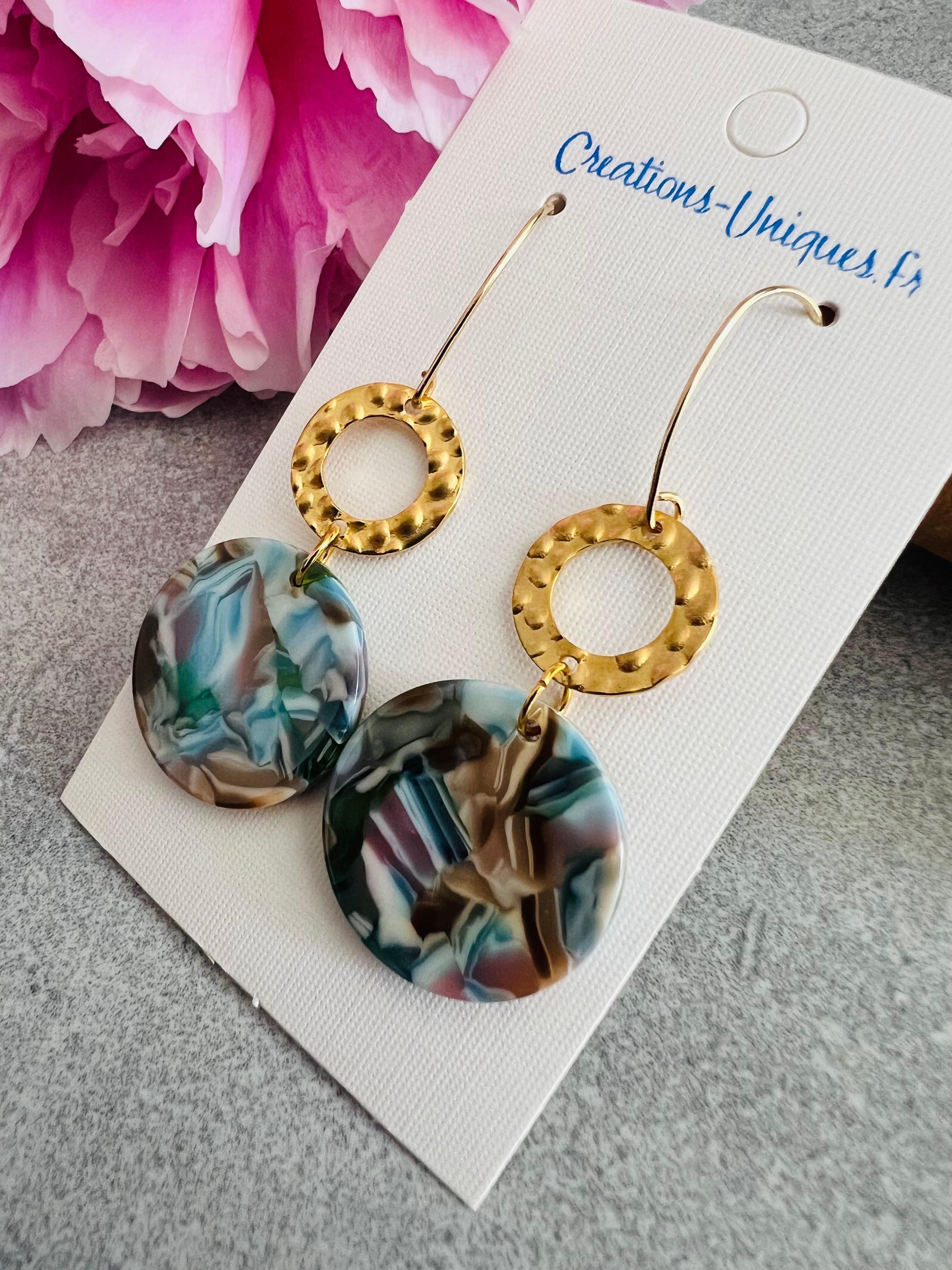 Boucles d’oreilles KRISTA résine colorée - Créations Uniques - Créations Uniques