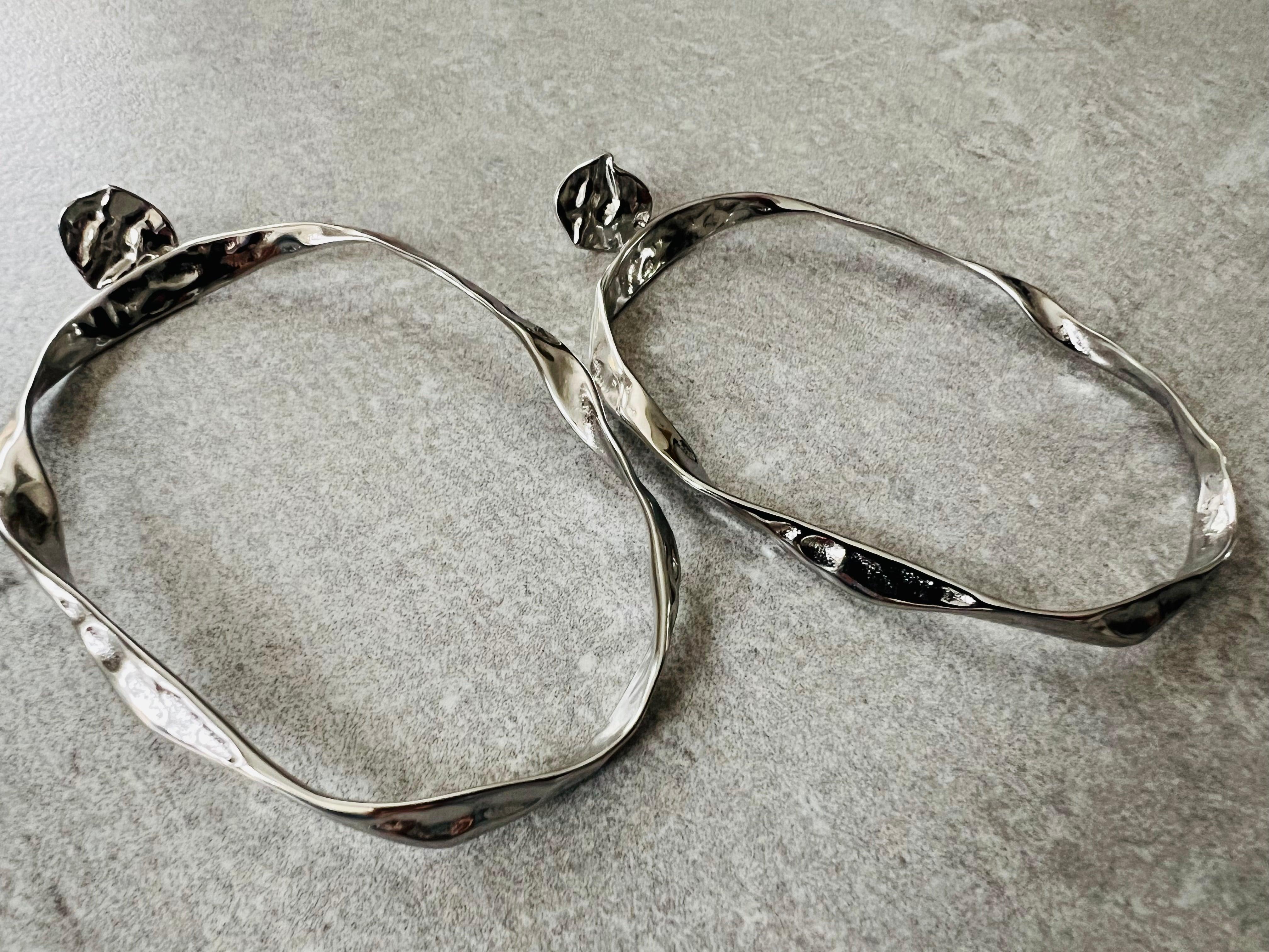 Boucles d’oreilles PASCALE grand modèle ovale argenté - Créations Uniques