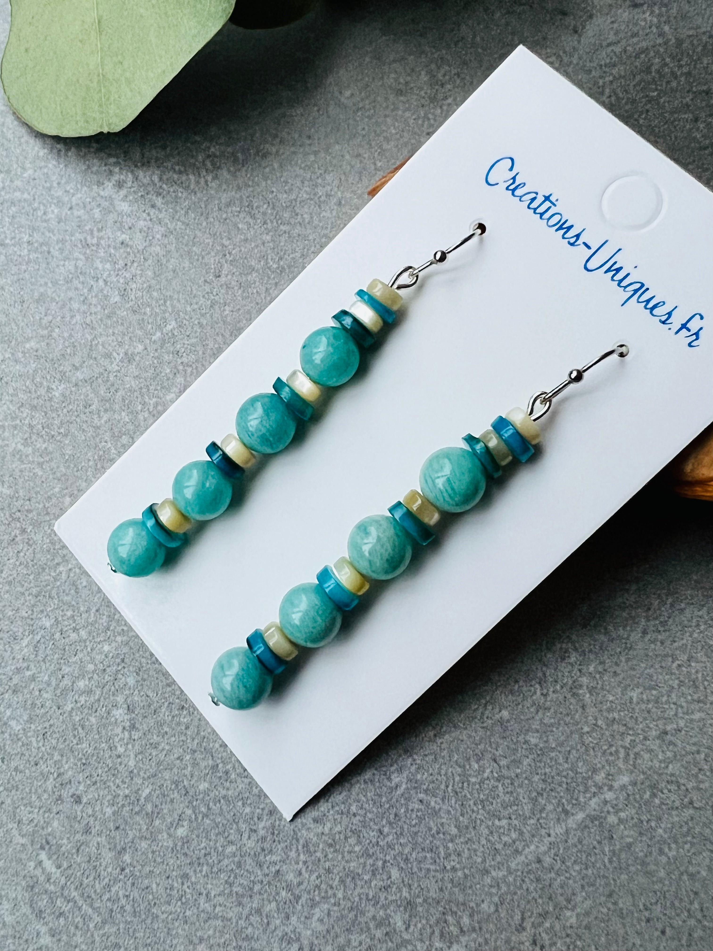 Boucles d’oreilles CAROL ANN perles bleu turquoise - Créations Uniques - Créations Uniques