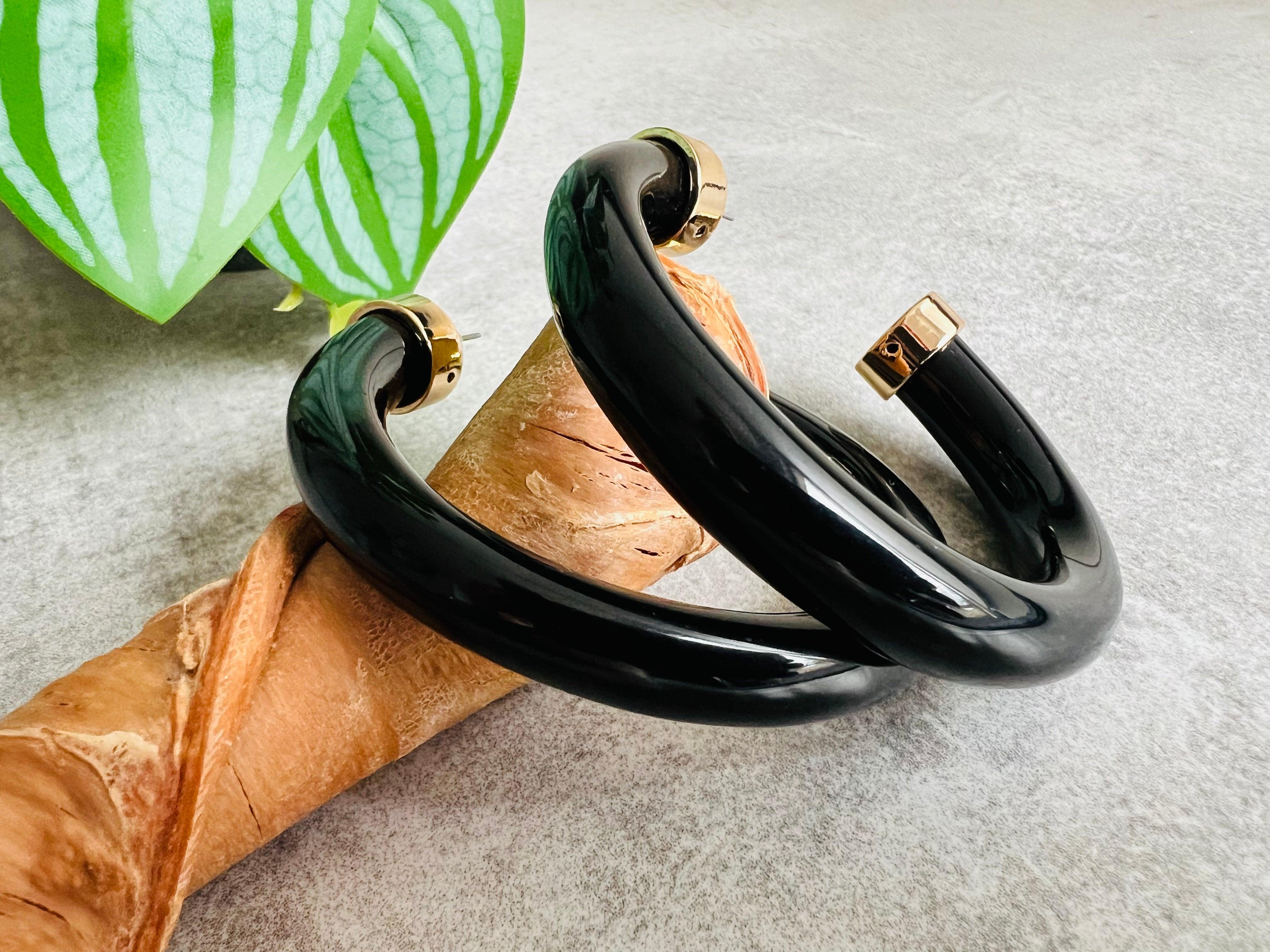 Boucles d’oreilles VIVIA grandes créoles noires - Créations Uniques