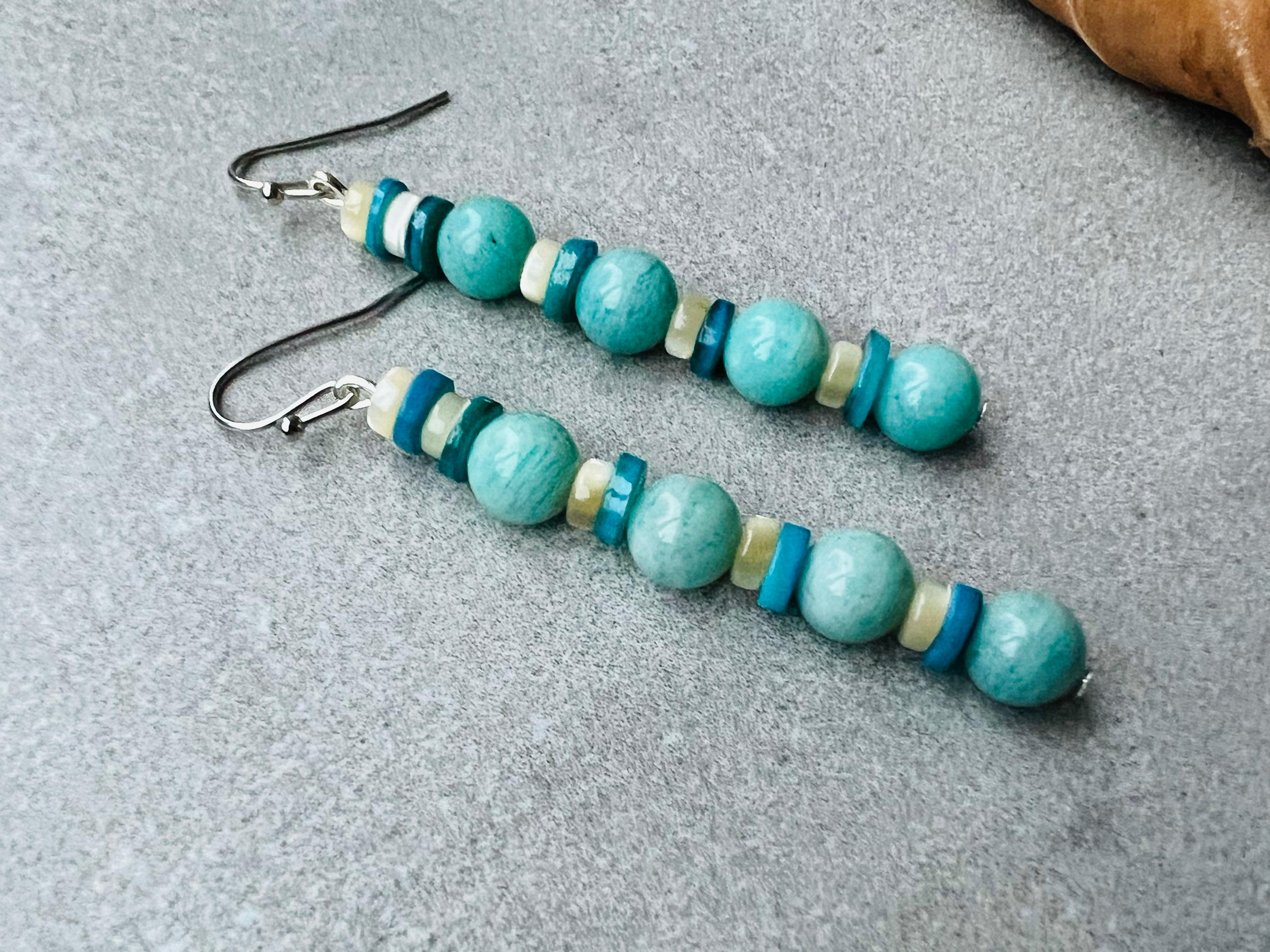 Boucles d’oreilles CAROL ANN perles bleu turquoise - Créations Uniques - Créations Uniques