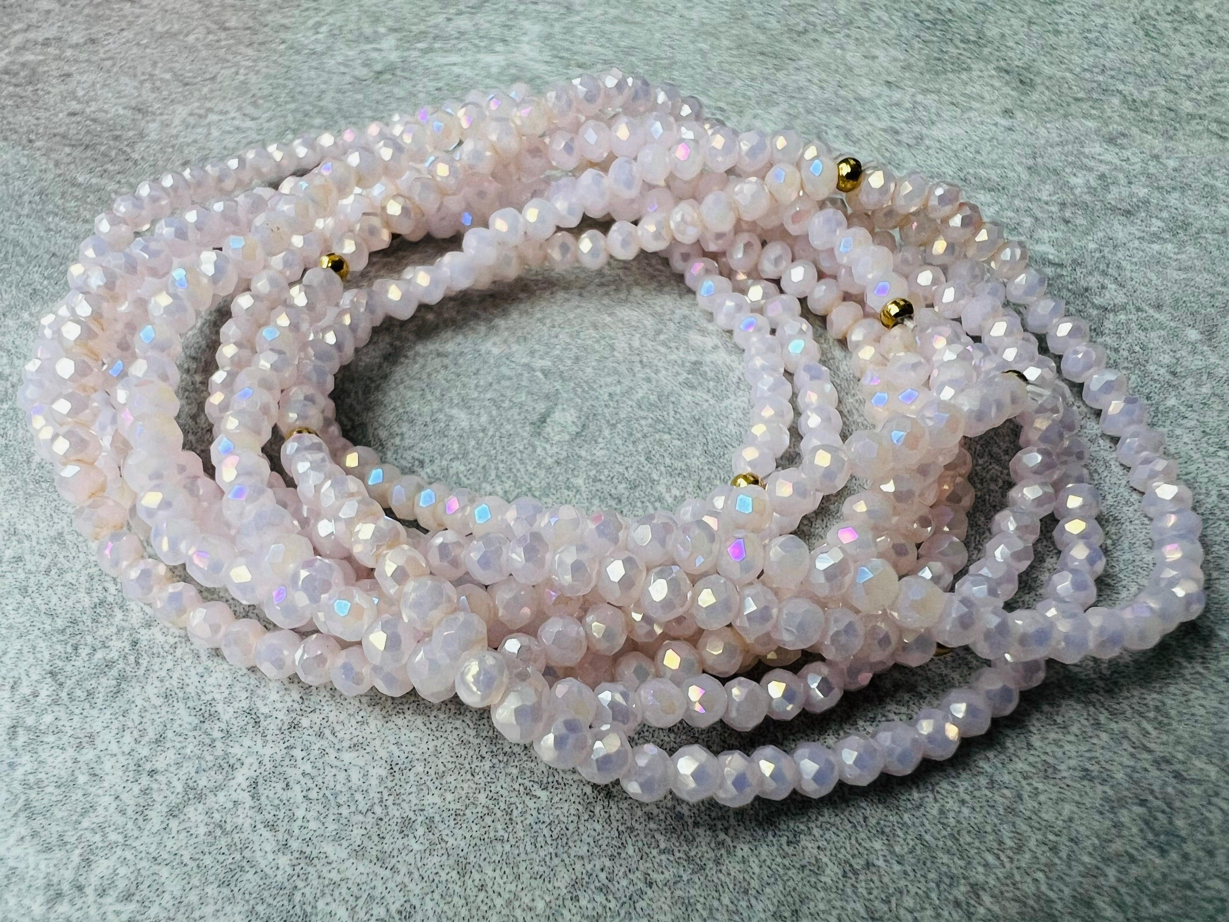 Bracelet GYSEL rose pastel brillant perles à facettes - Créations Uniques