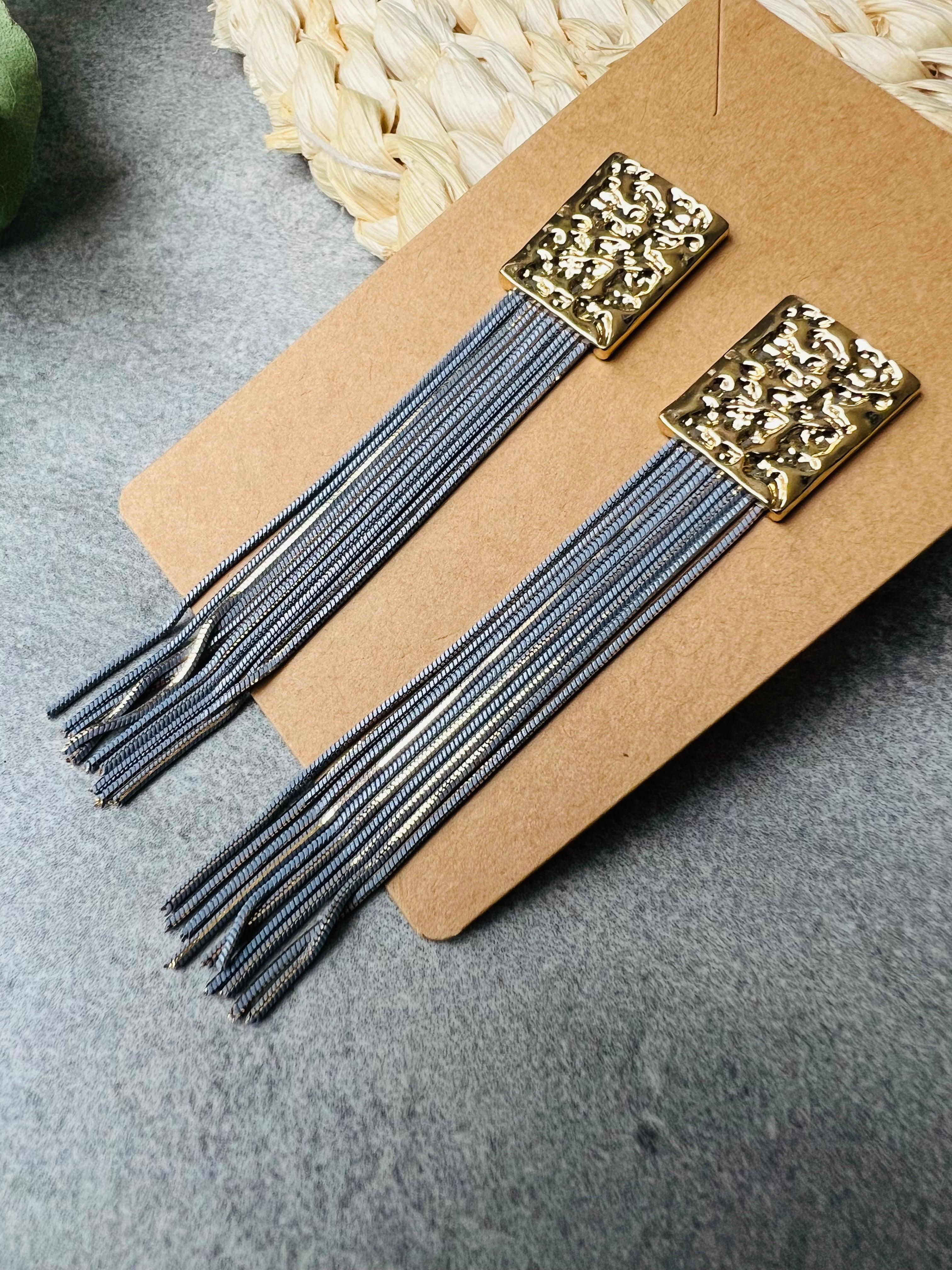 Boucles d’oreilles YVETT gris bleu et dorées - Créations Uniques