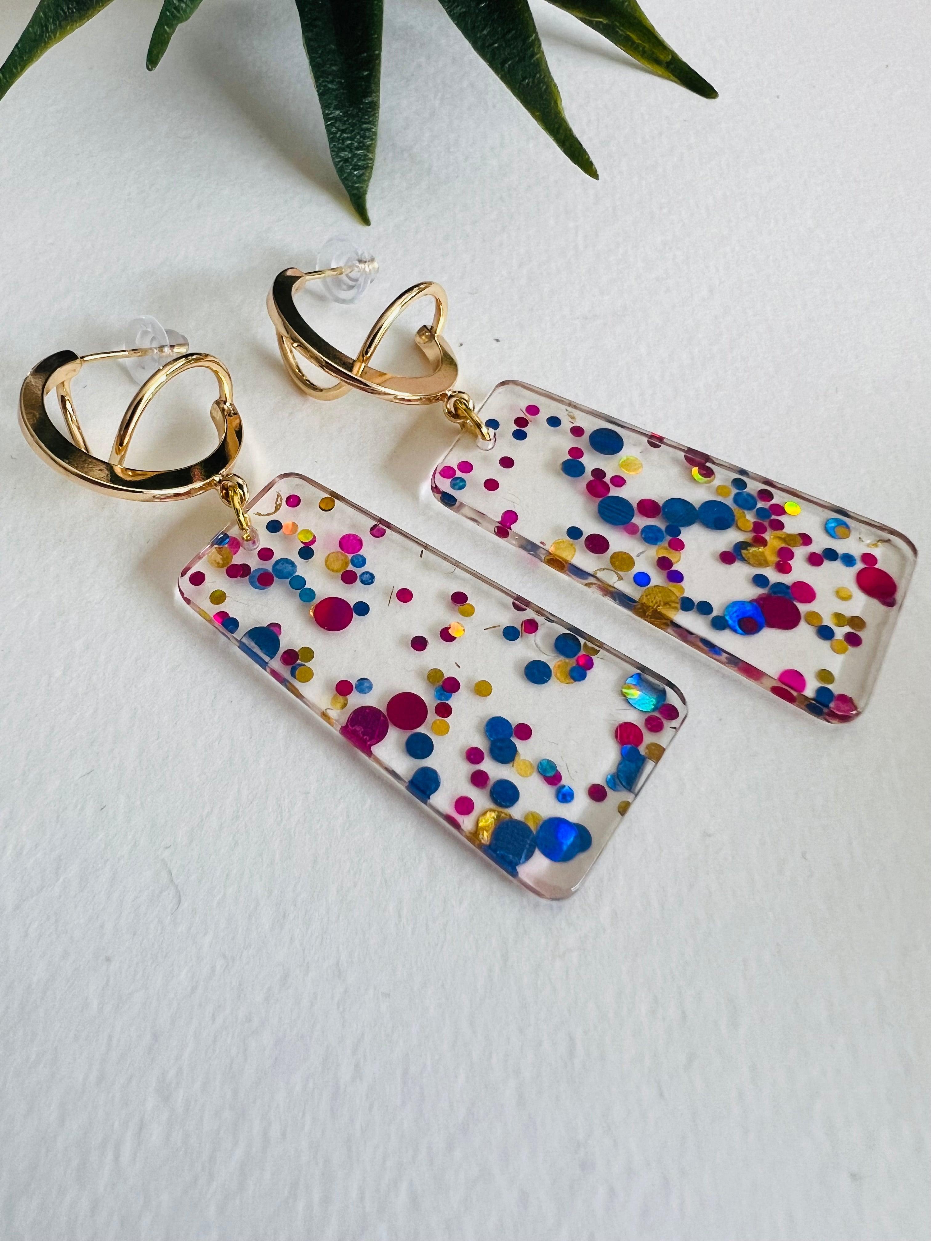 Boucles d’oreilles FRAMBOISE résine pailletée - Créations Uniques