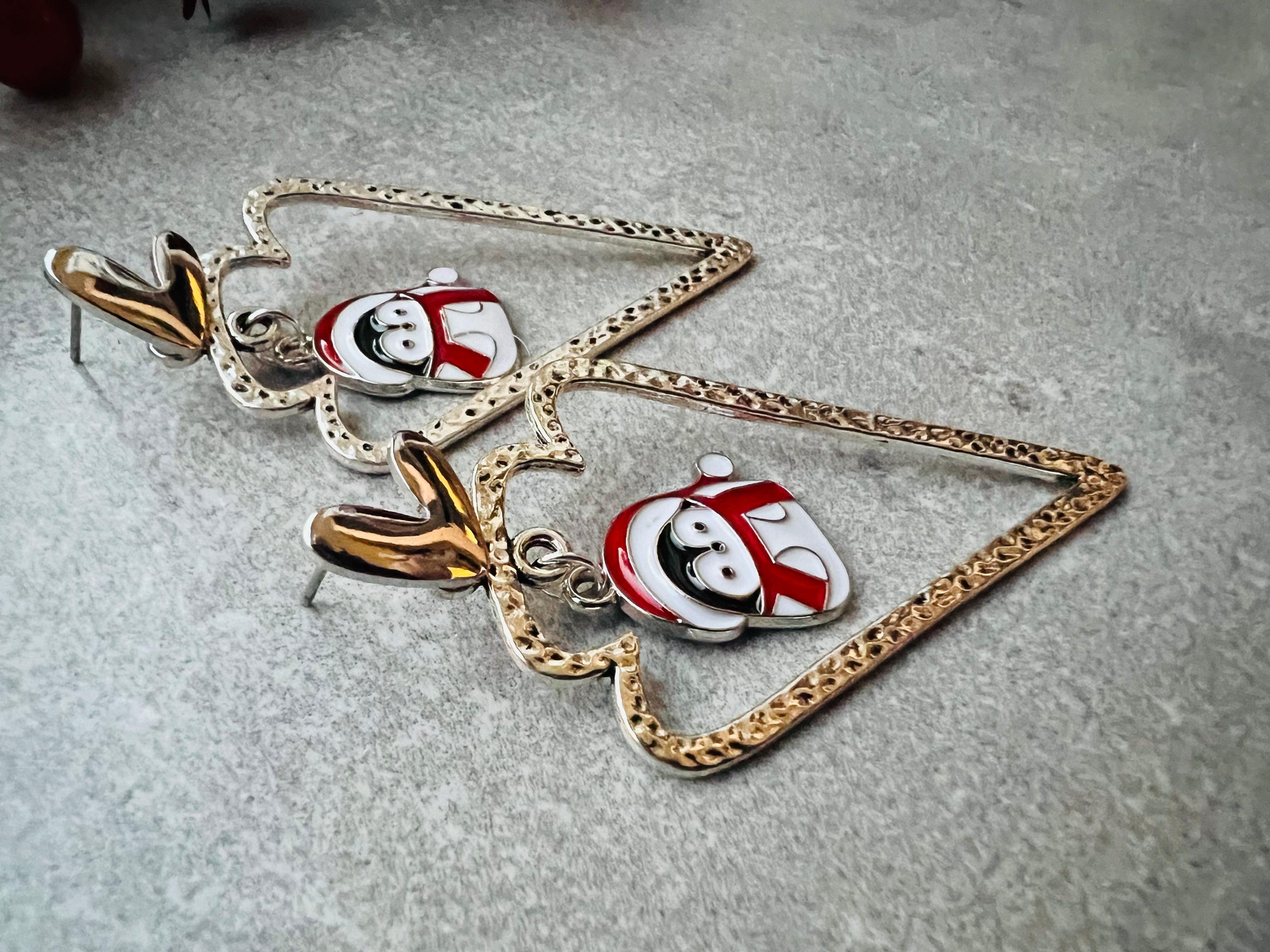 Boucles d’oreilles argentées MARA pingouins thème Noël - Créations Uniques - Créations Uniques