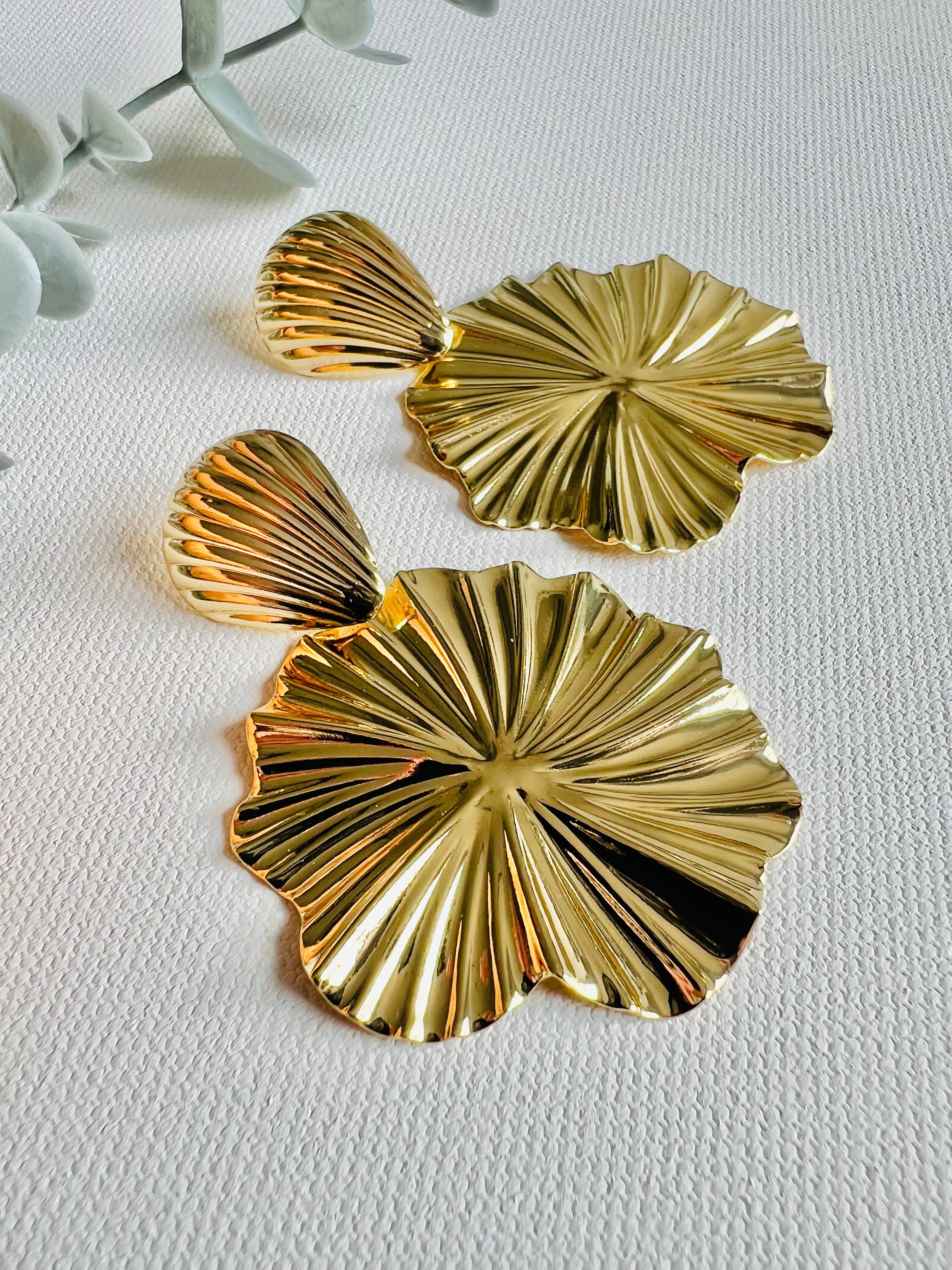 Boucles d’oreilles chic BERTILLE feuilles dorées - Créations Uniques