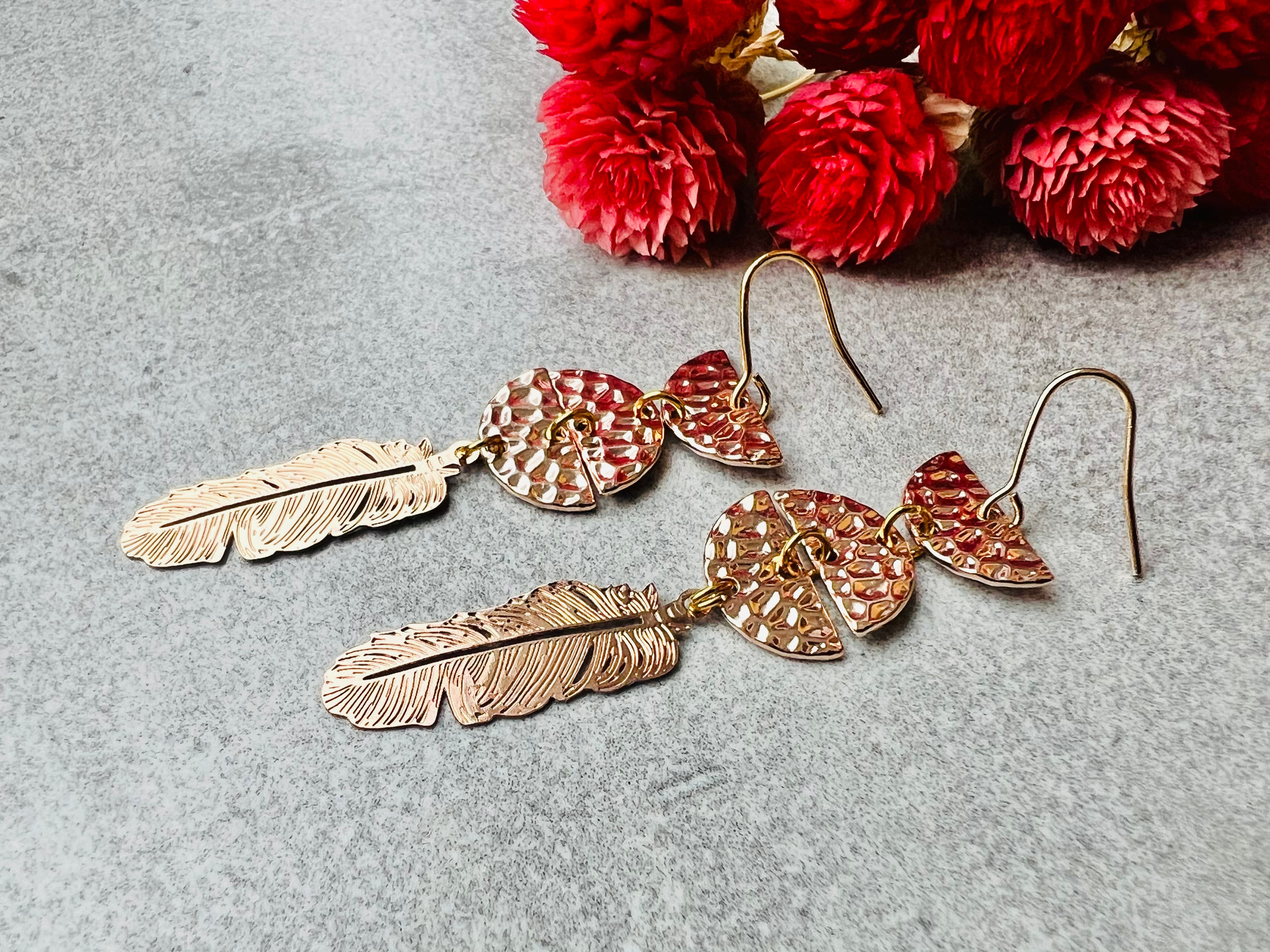 Boucles d’oreilles RANI plumes or rose - Créations Uniques - Créations Uniques