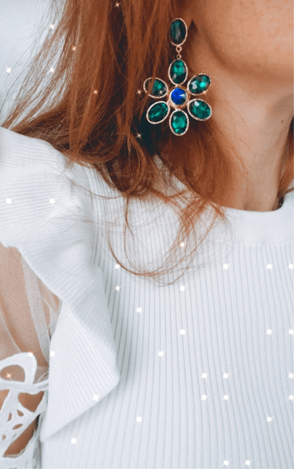 Boucles d’oreilles MAEVA grandes fleurs brillantes vert émeraude - Créations Uniques