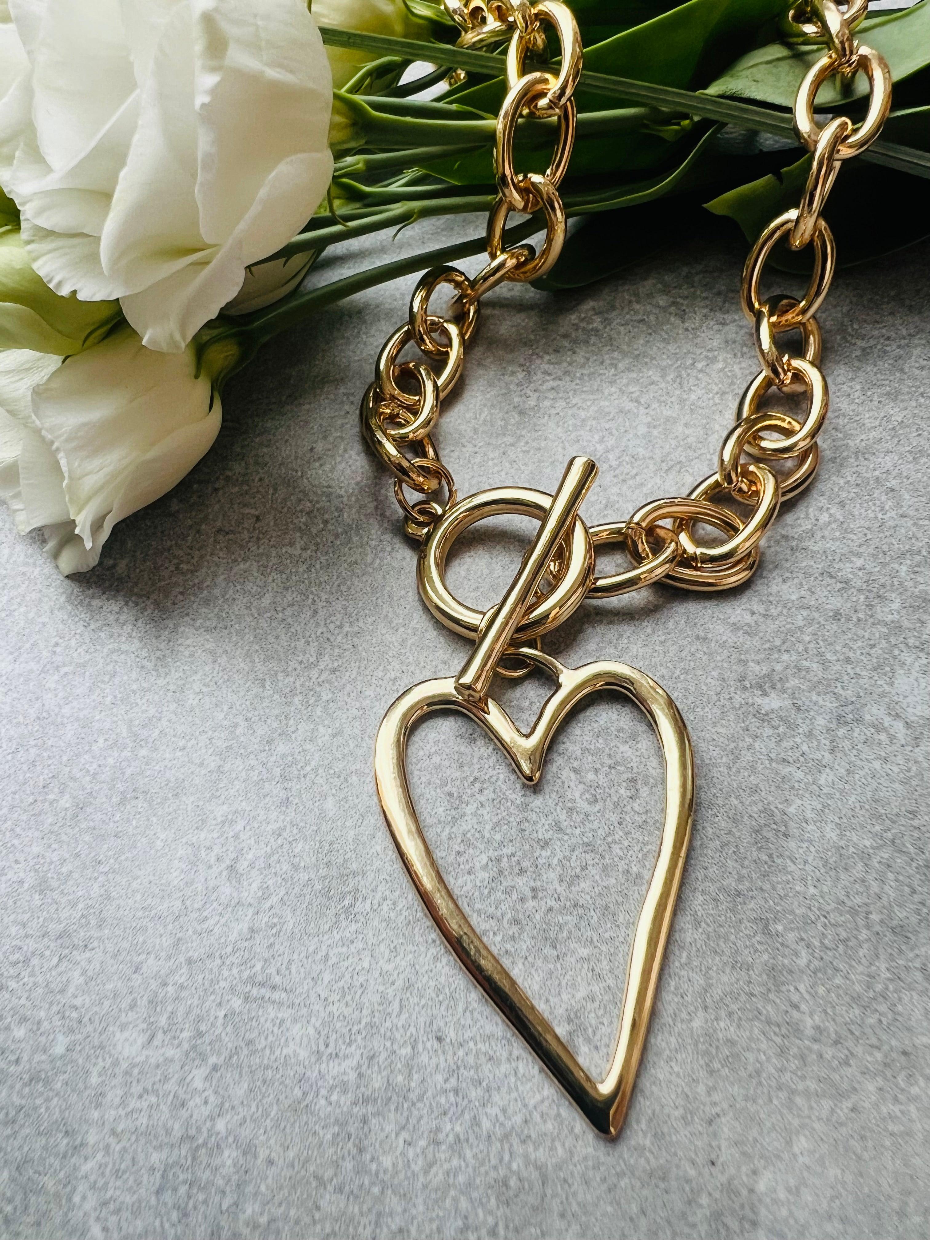 Collier TORI doré pendentif cœur, - Créations Uniques