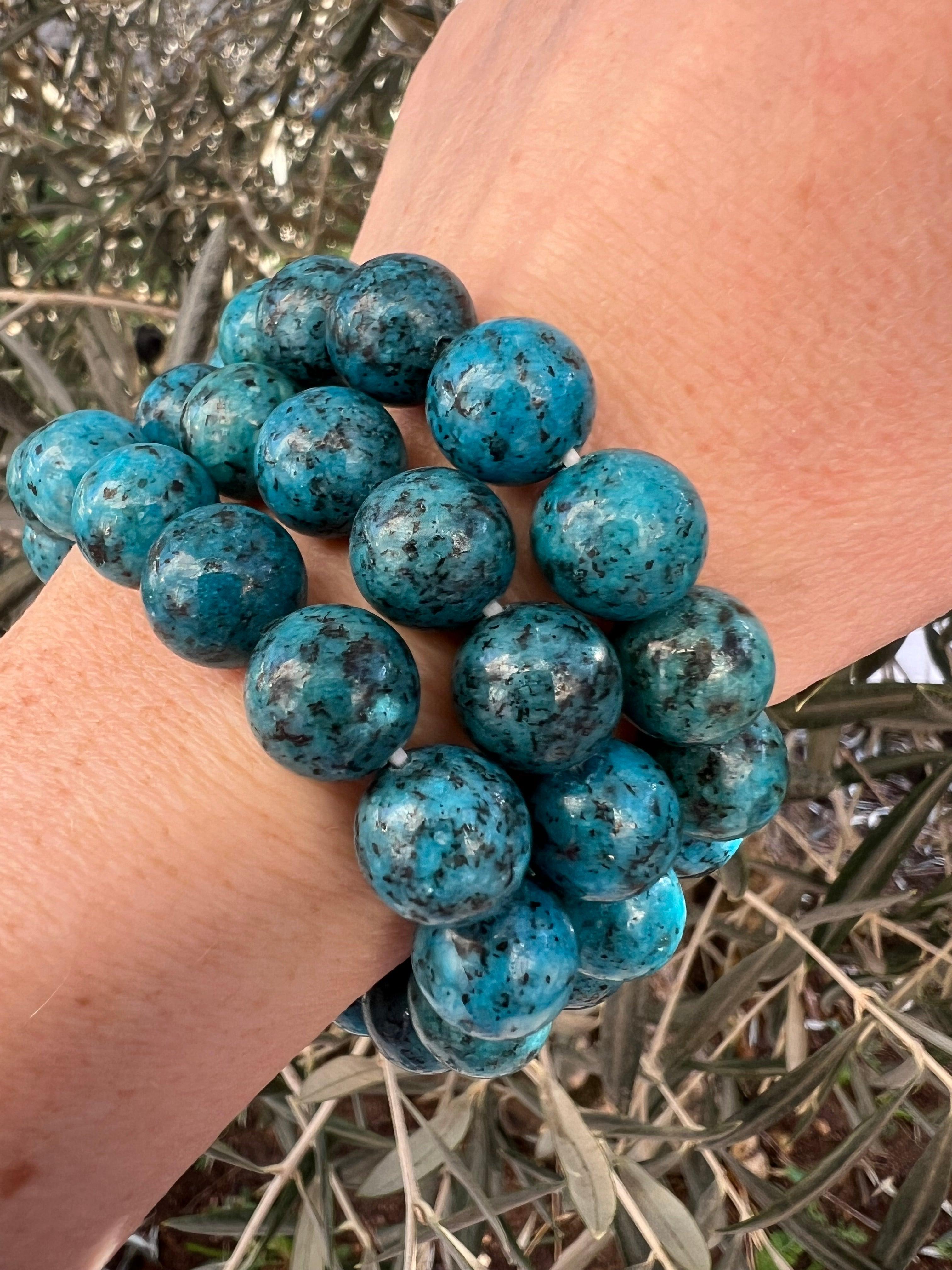 Bracelet CAMÉLIA perles bleues 12 mm - Créations Uniques