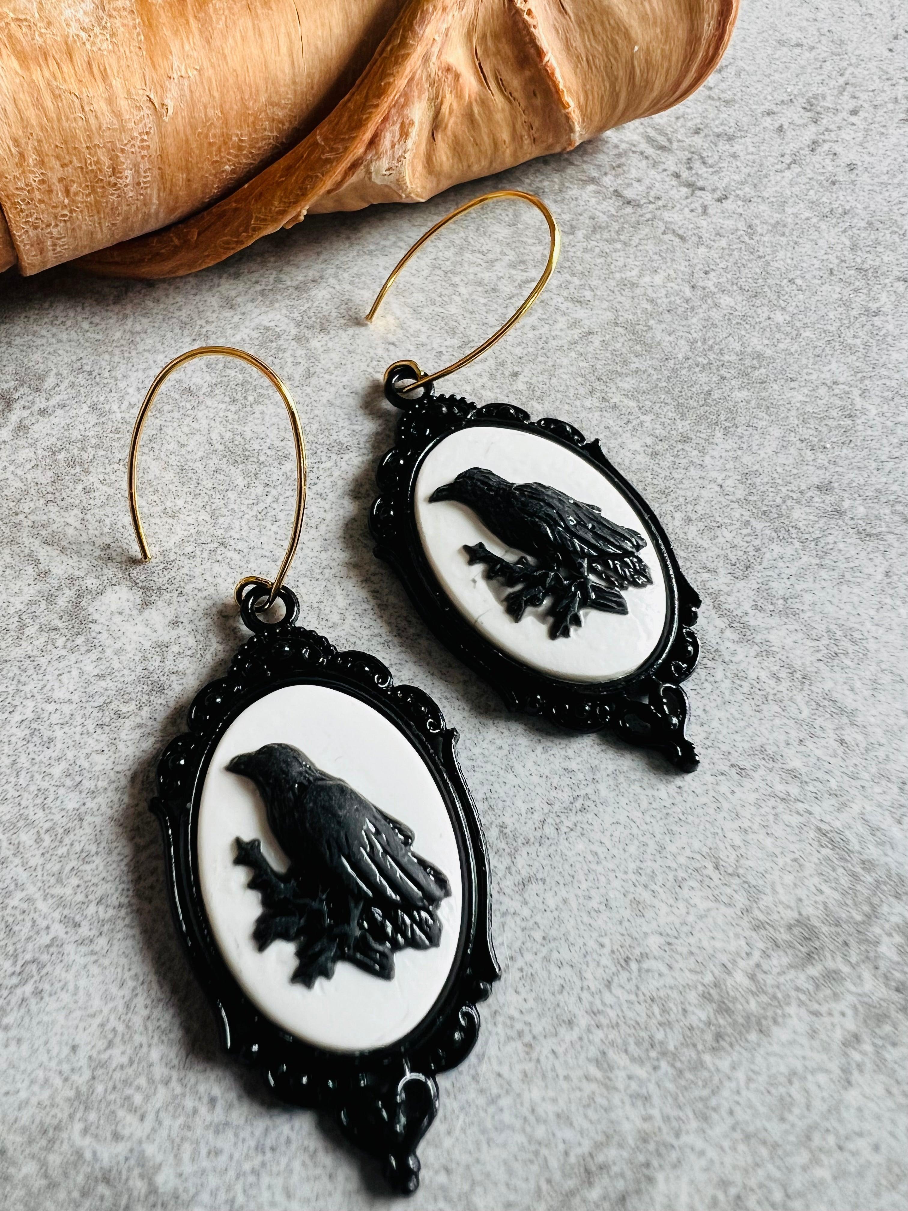 Boucles d’oreilles CORBEAUX NOIRS thème Halloween - Créations Uniques - Créations Uniques