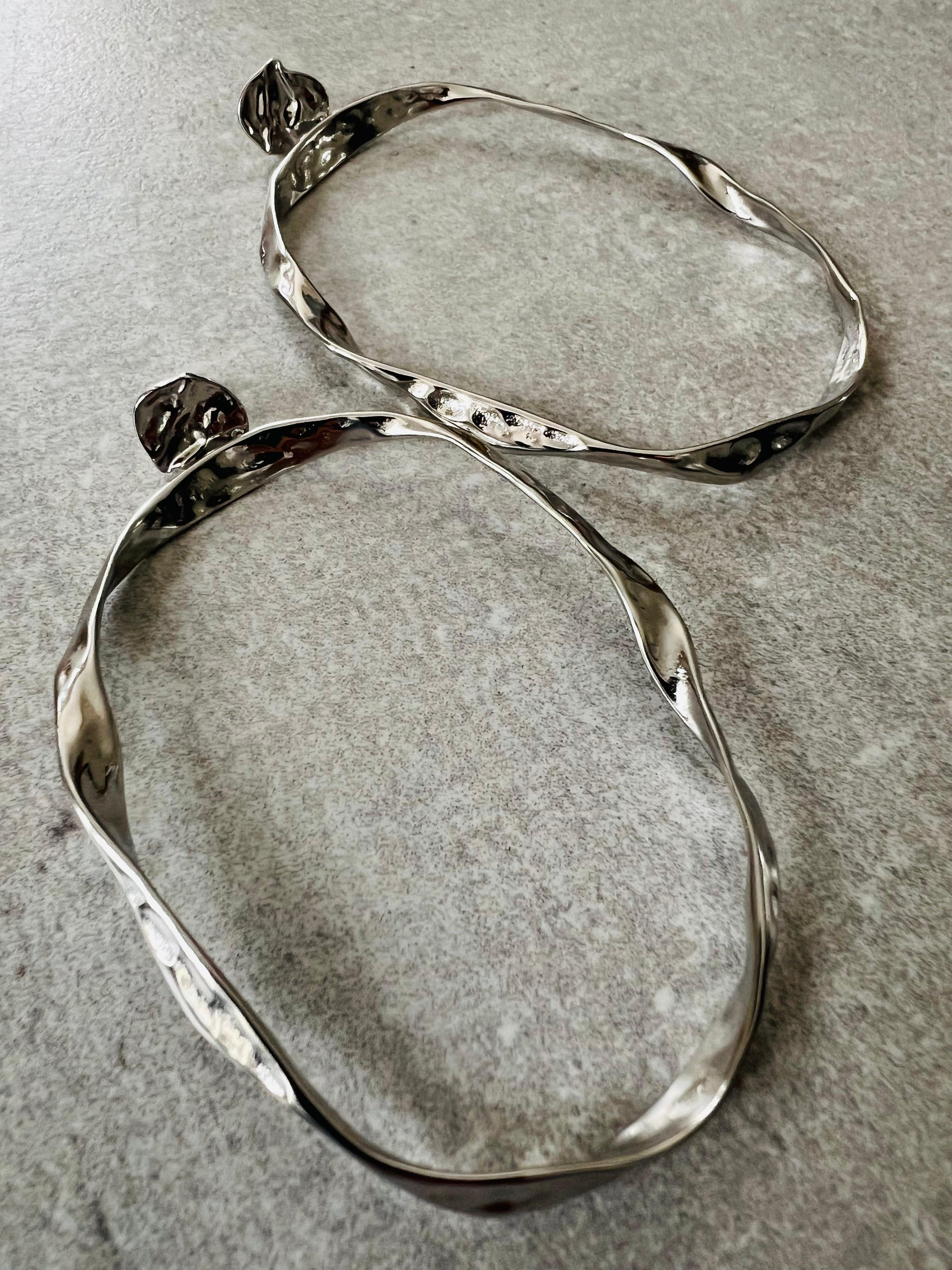 Boucles d’oreilles PASCALE grand modèle ovale argenté - Créations Uniques