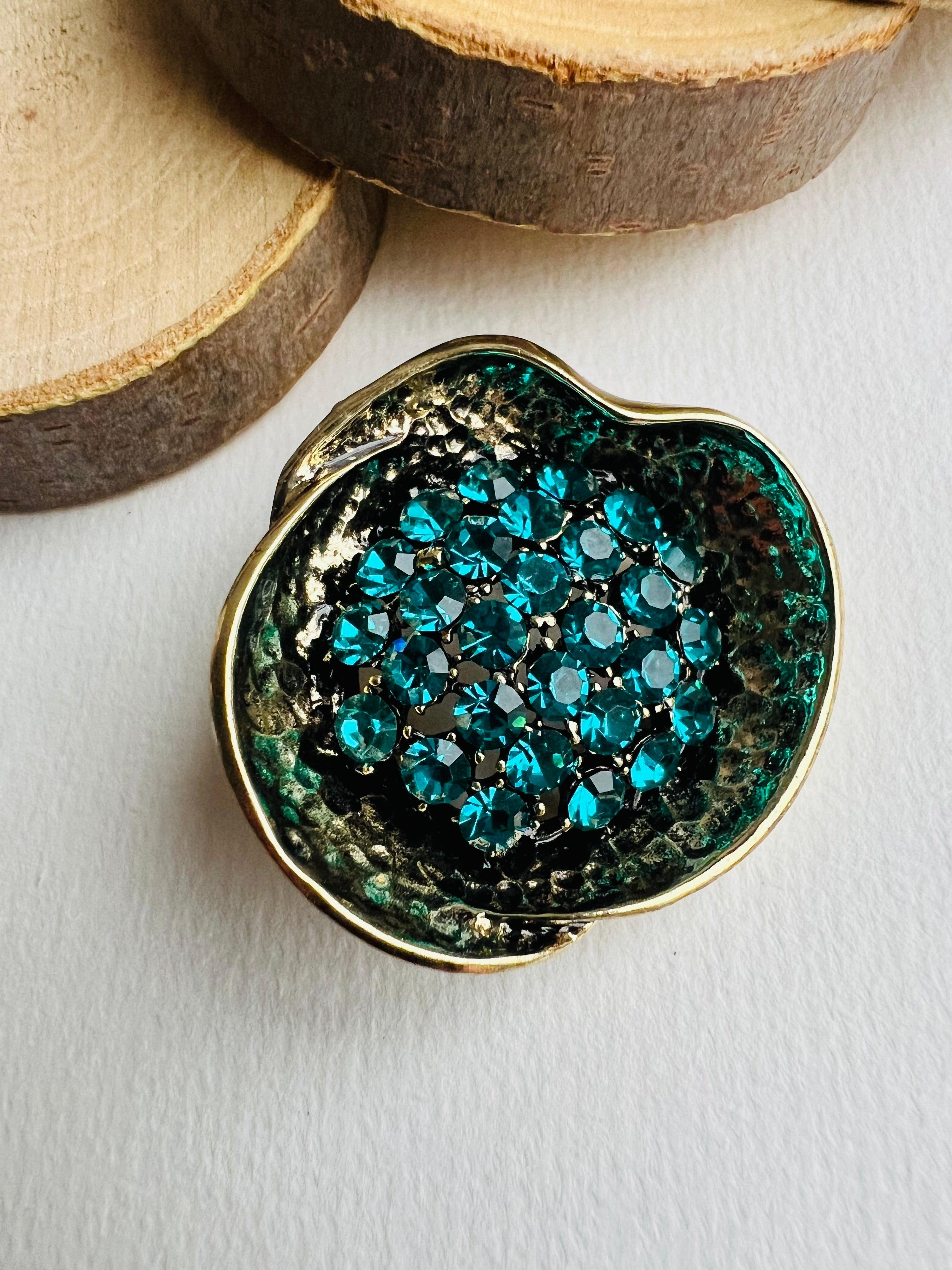 Broche BETTINA style classique strass bleu turquoise - Créations Uniques