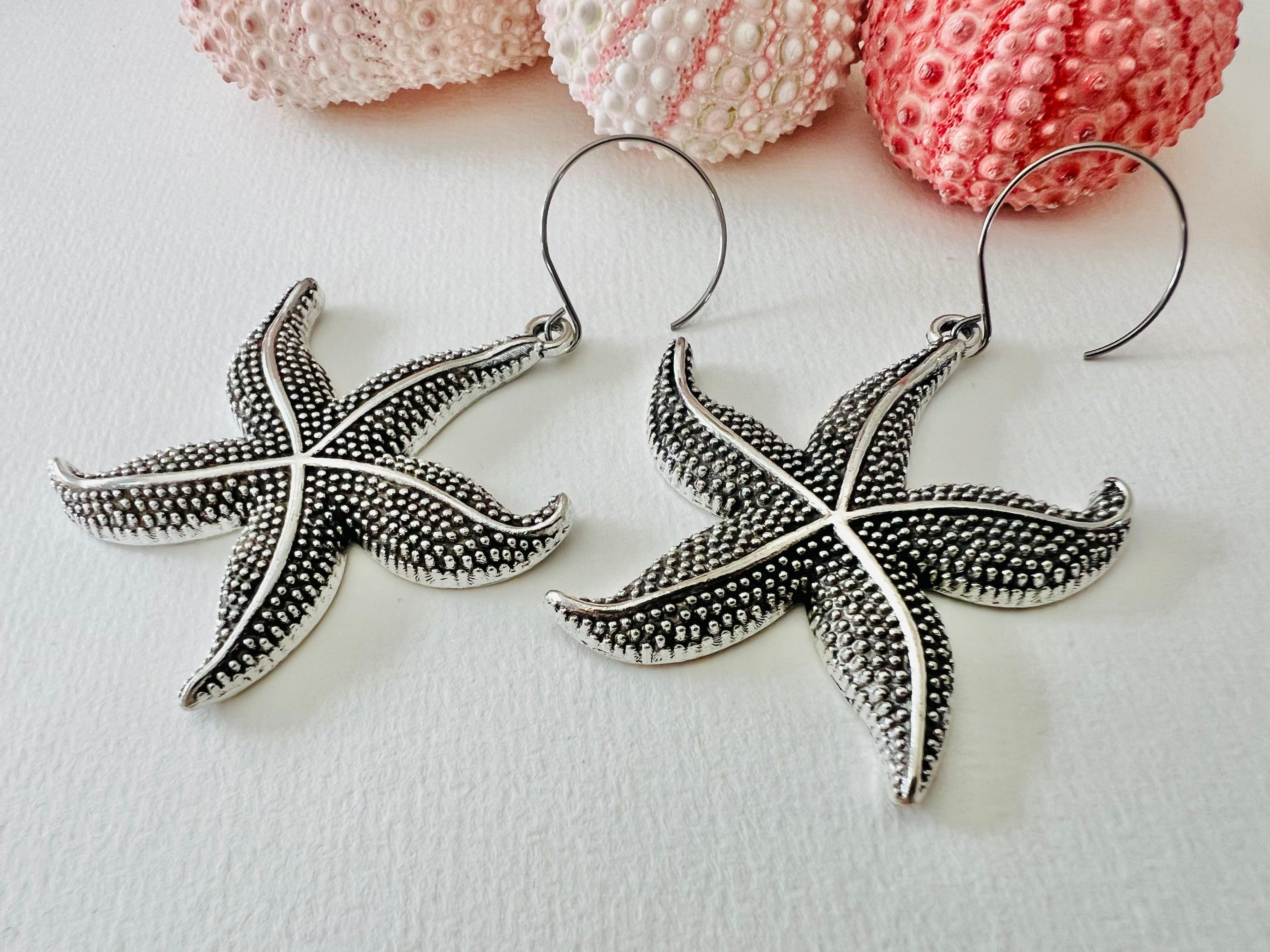 Boucles d’oreilles TRISTANA étoiles de mer argentées - Créations Uniques
