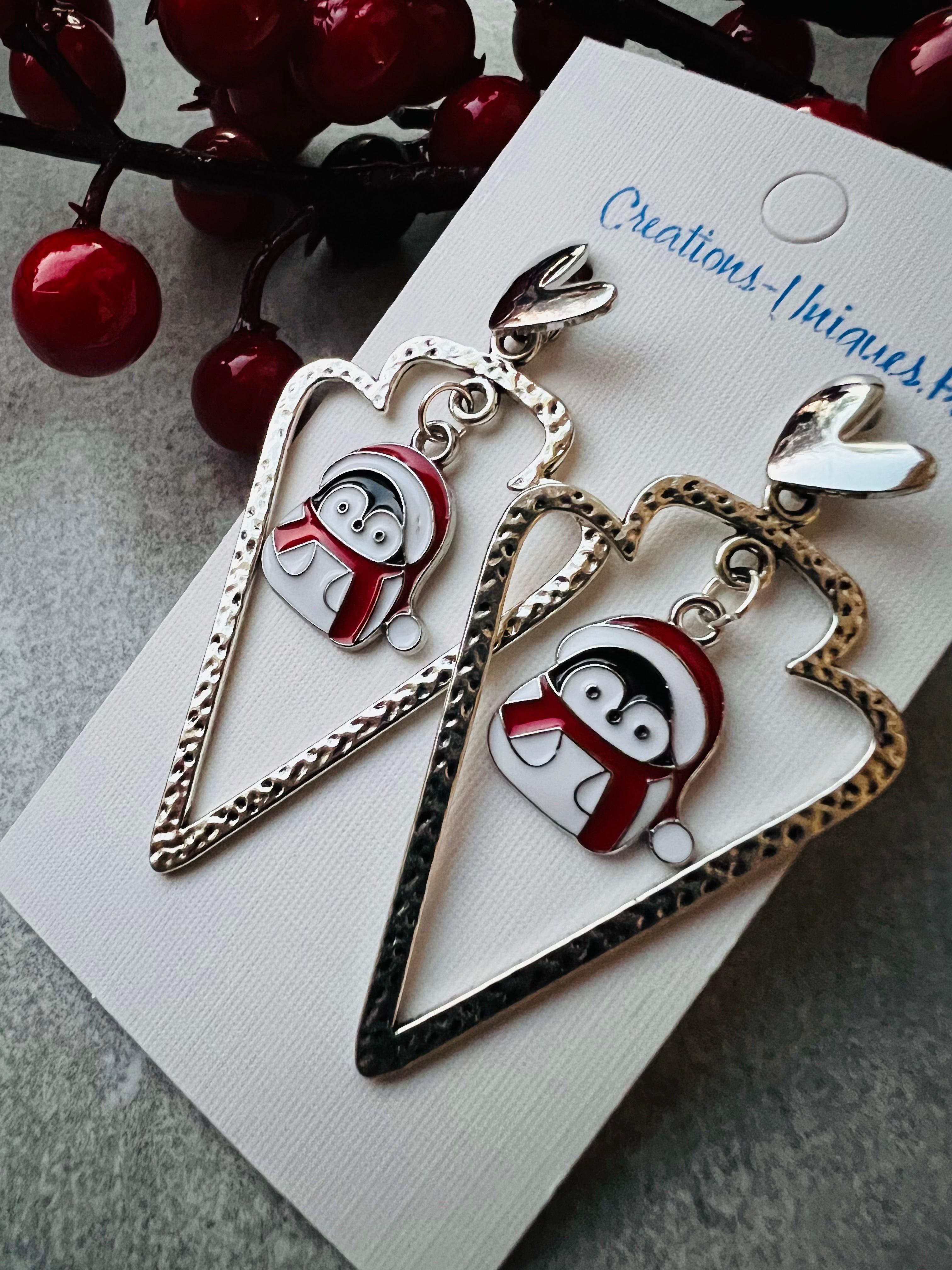 Boucles d’oreilles argentées MARA pingouins thème Noël - Créations Uniques - Créations Uniques