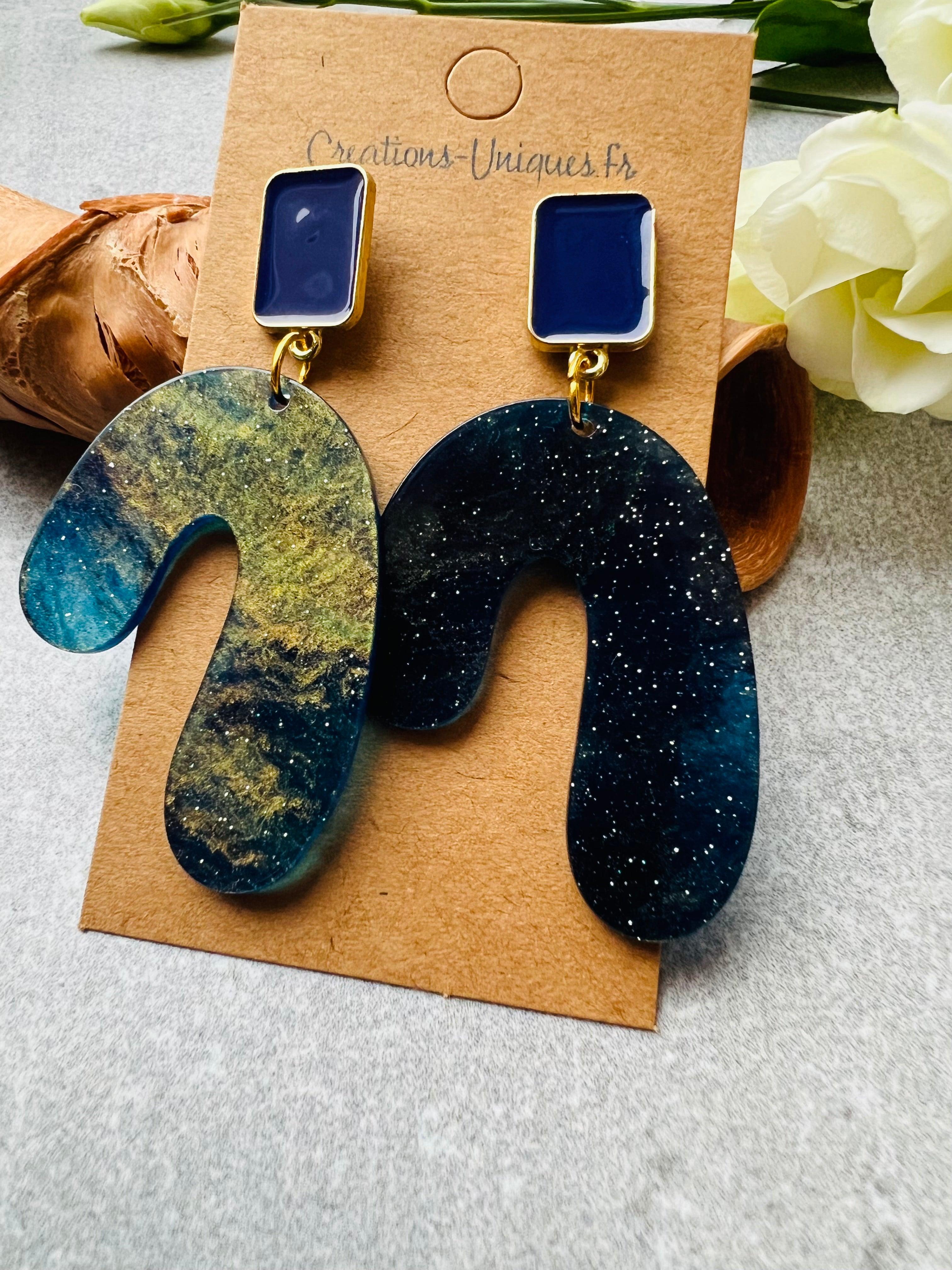 Boucles d’oreilles MURPHY résine galaxy - Créations Uniques - Créations Uniques