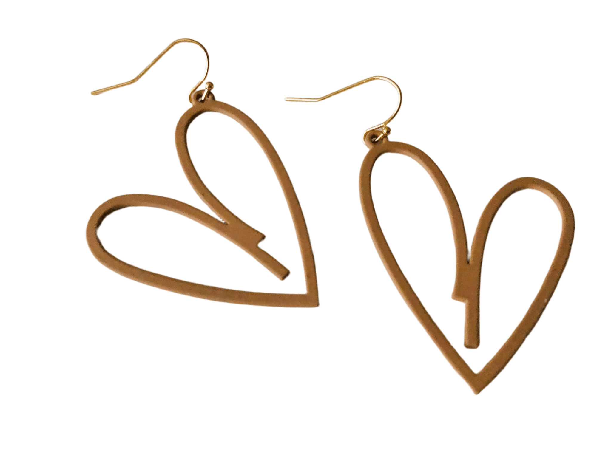 Boucles d’oreilles CHARLENE cœurs marron clair- Créations Uniques - Créations Uniques